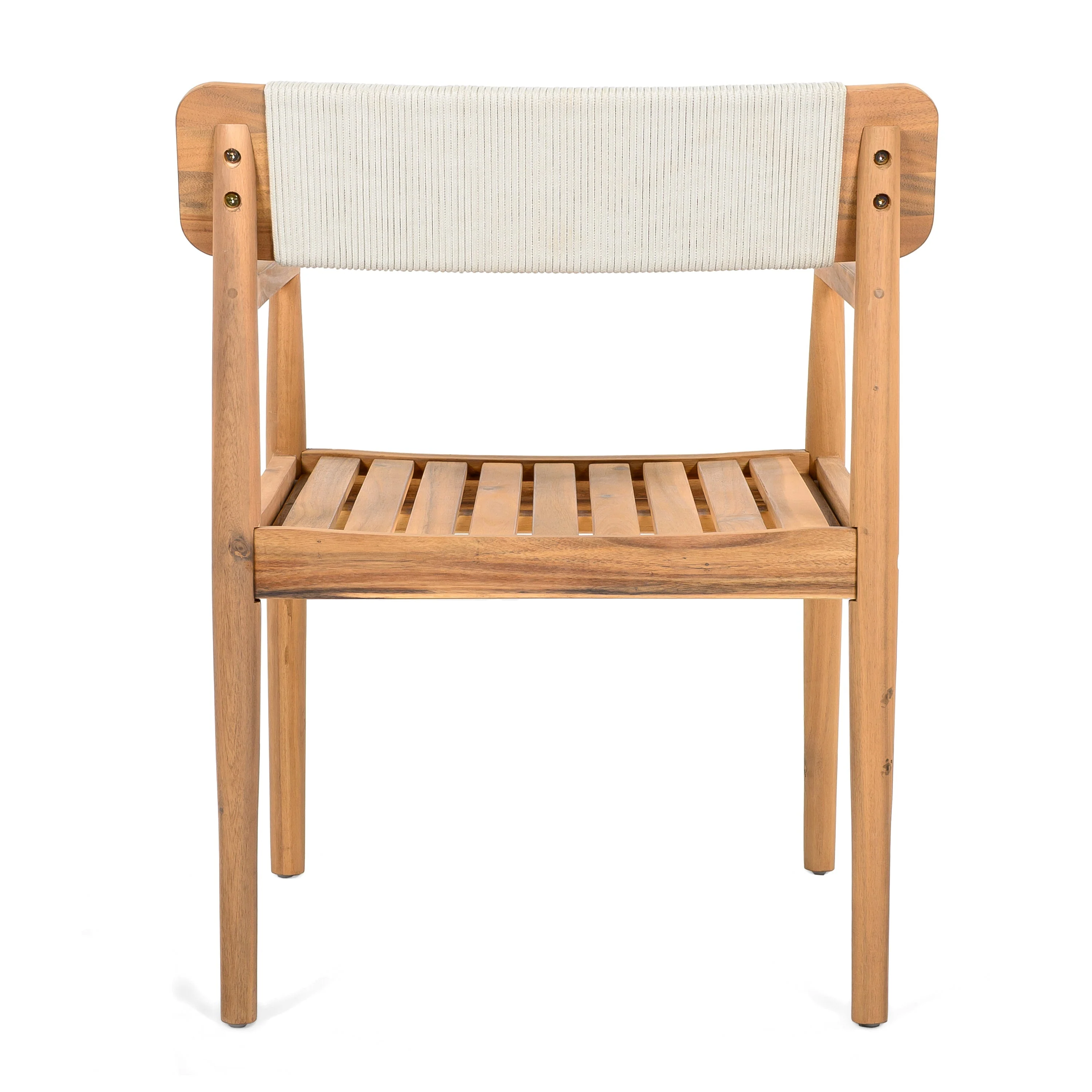 Creative Braided Acacia Wood Outdoor Dining Chairs with Armrests – Set of 2 - Image 10