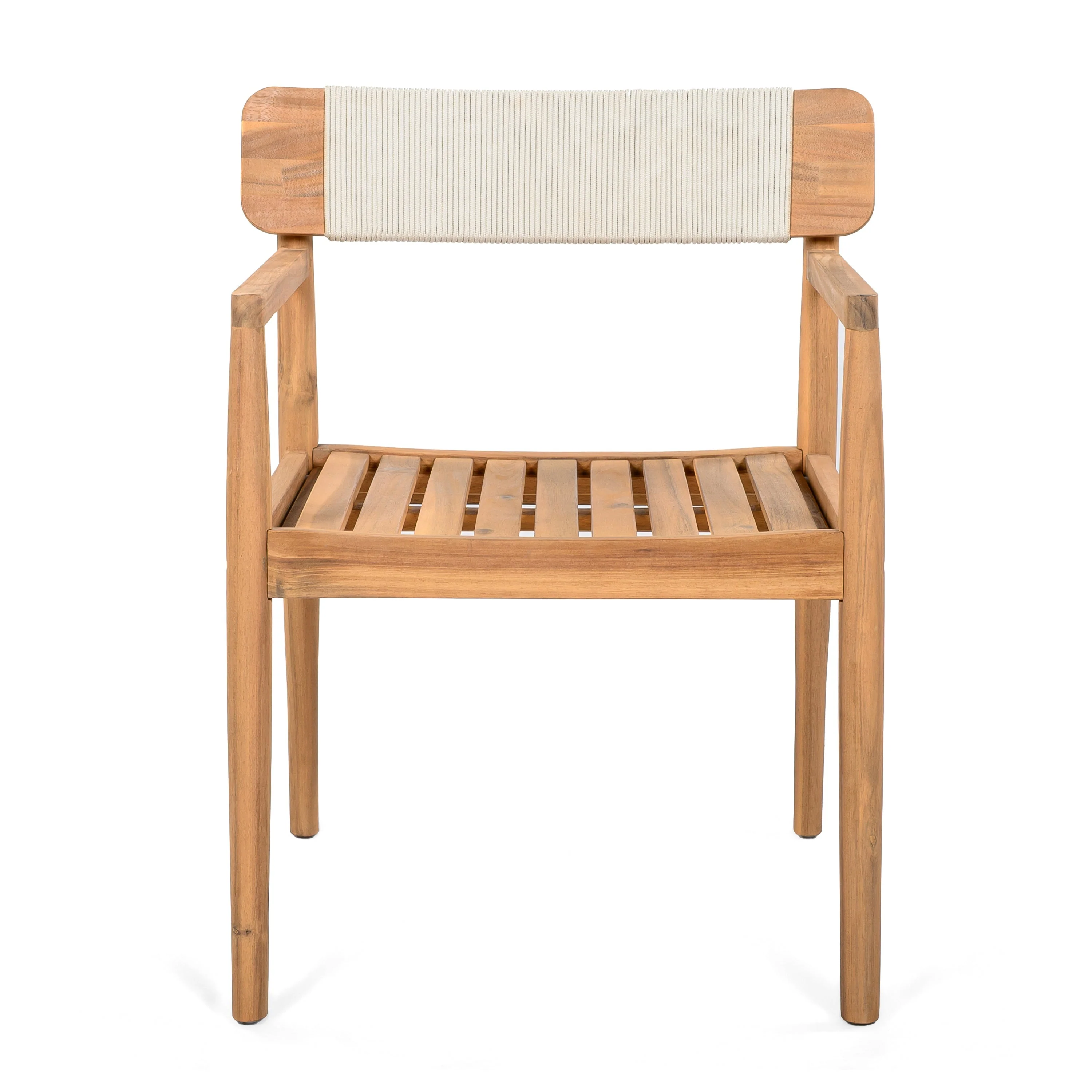 Creative Braided Acacia Wood Outdoor Dining Chairs with Armrests – Set of 2 - Image 12