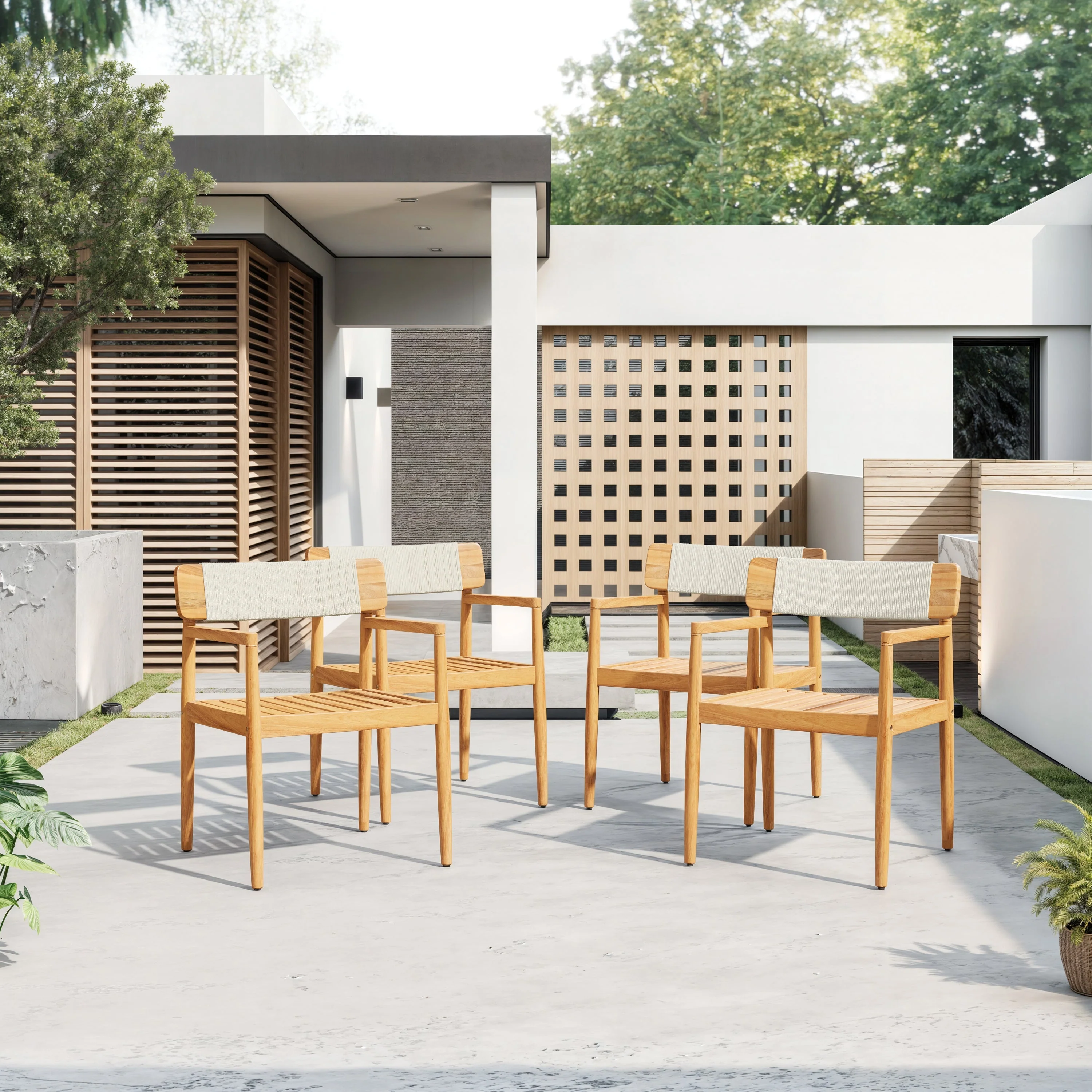 Creative Braided Acacia Wood Outdoor Dining Chairs with Armrests – Set of 2 - Image 4
