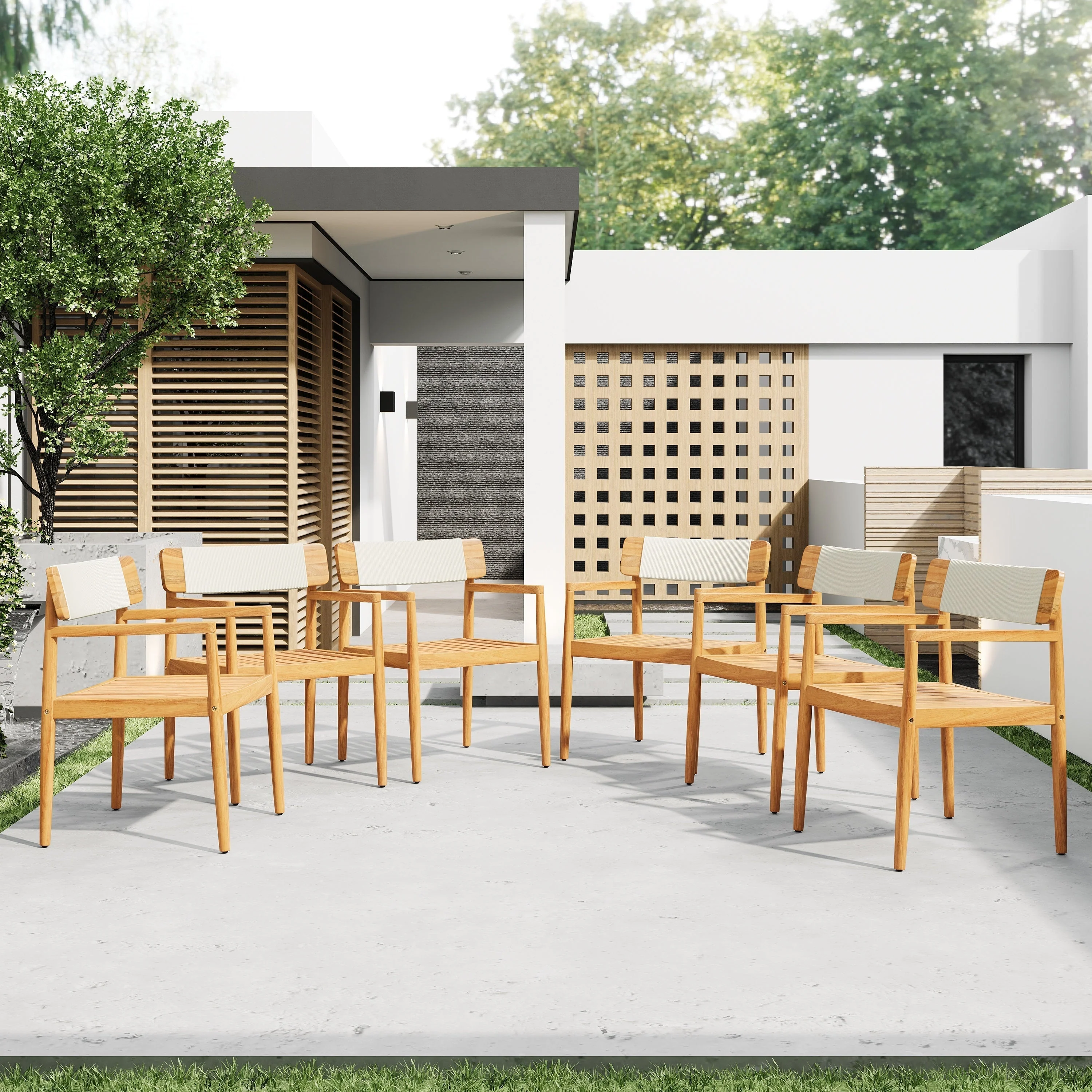 Creative Braided Acacia Wood Outdoor Dining Chairs with Armrests – Set of 2 - Image 5
