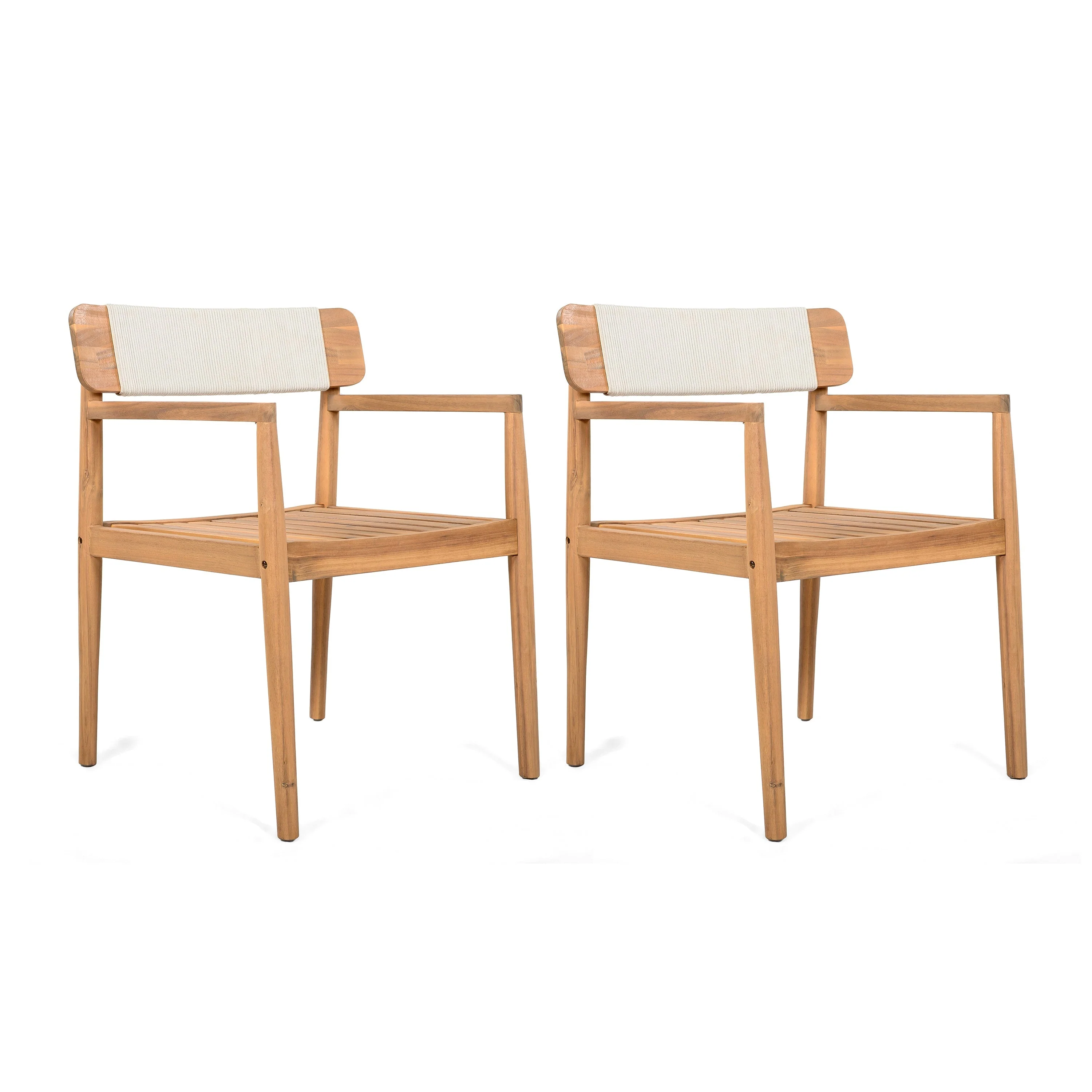 Creative Braided Acacia Wood Outdoor Dining Chairs with Armrests – Set of 2 - Image 6