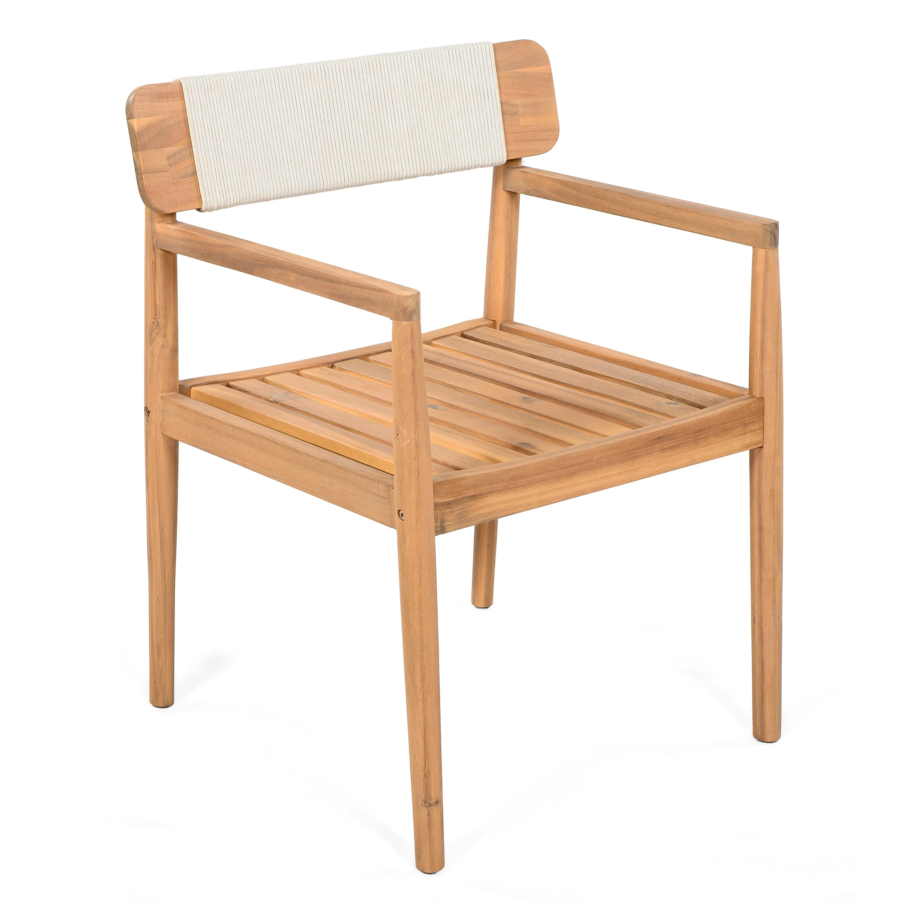 Creative Braided Acacia Wood Outdoor Dining Chairs with Armrests – Set of 2 - Image 7