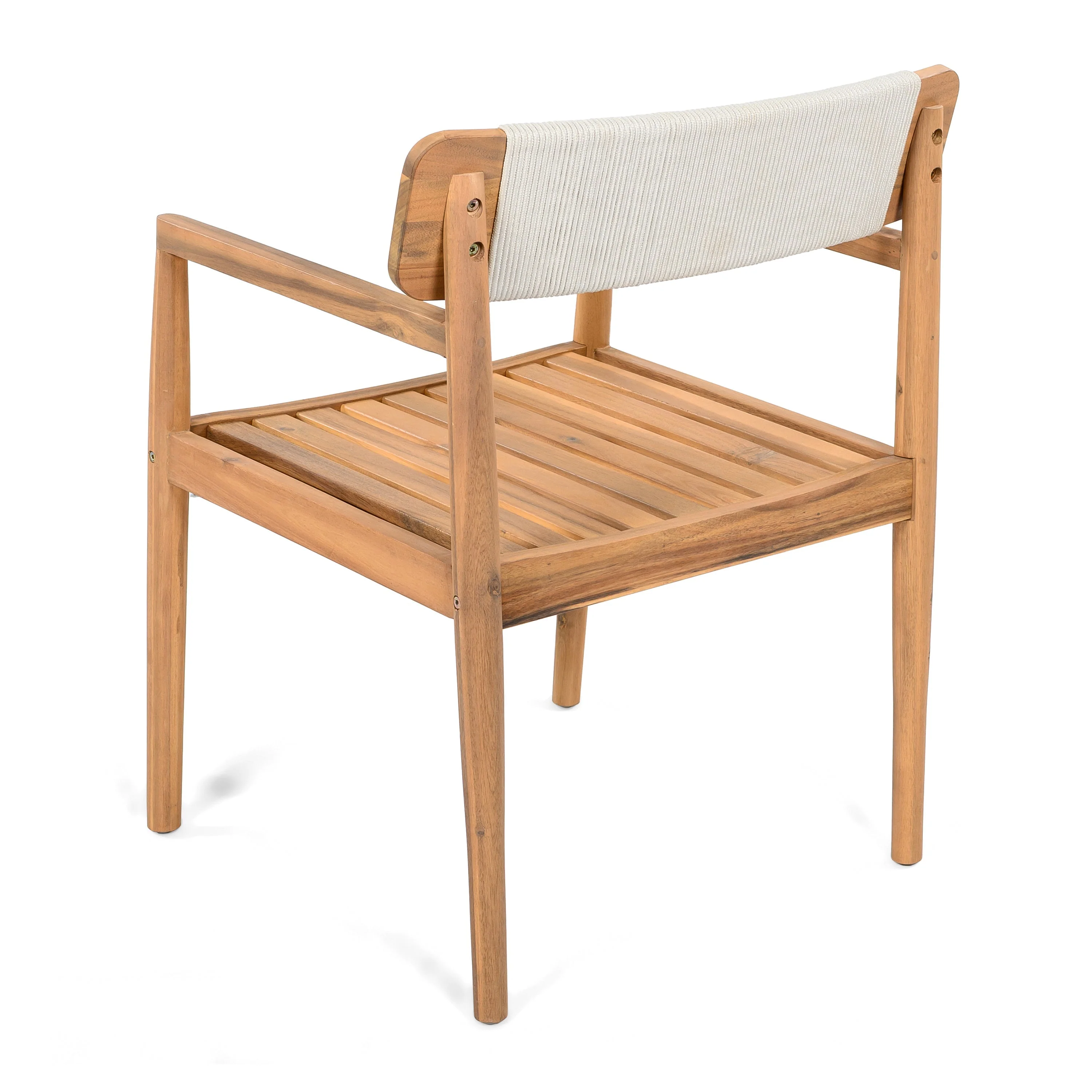 Creative Braided Acacia Wood Outdoor Dining Chairs with Armrests – Set of 2 - Image 9