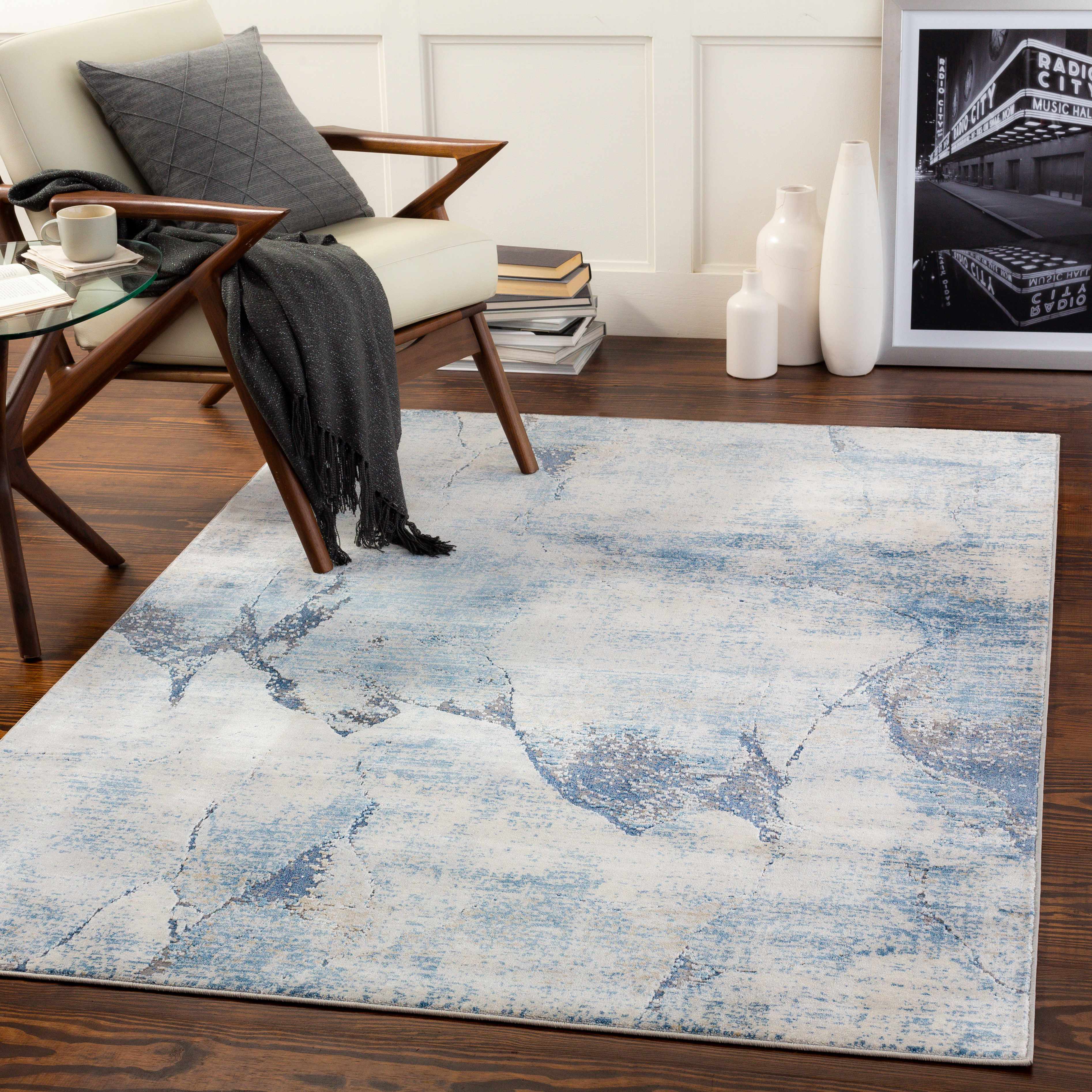 Creighton Blue Marble Textured Luxe Rug - Image 2