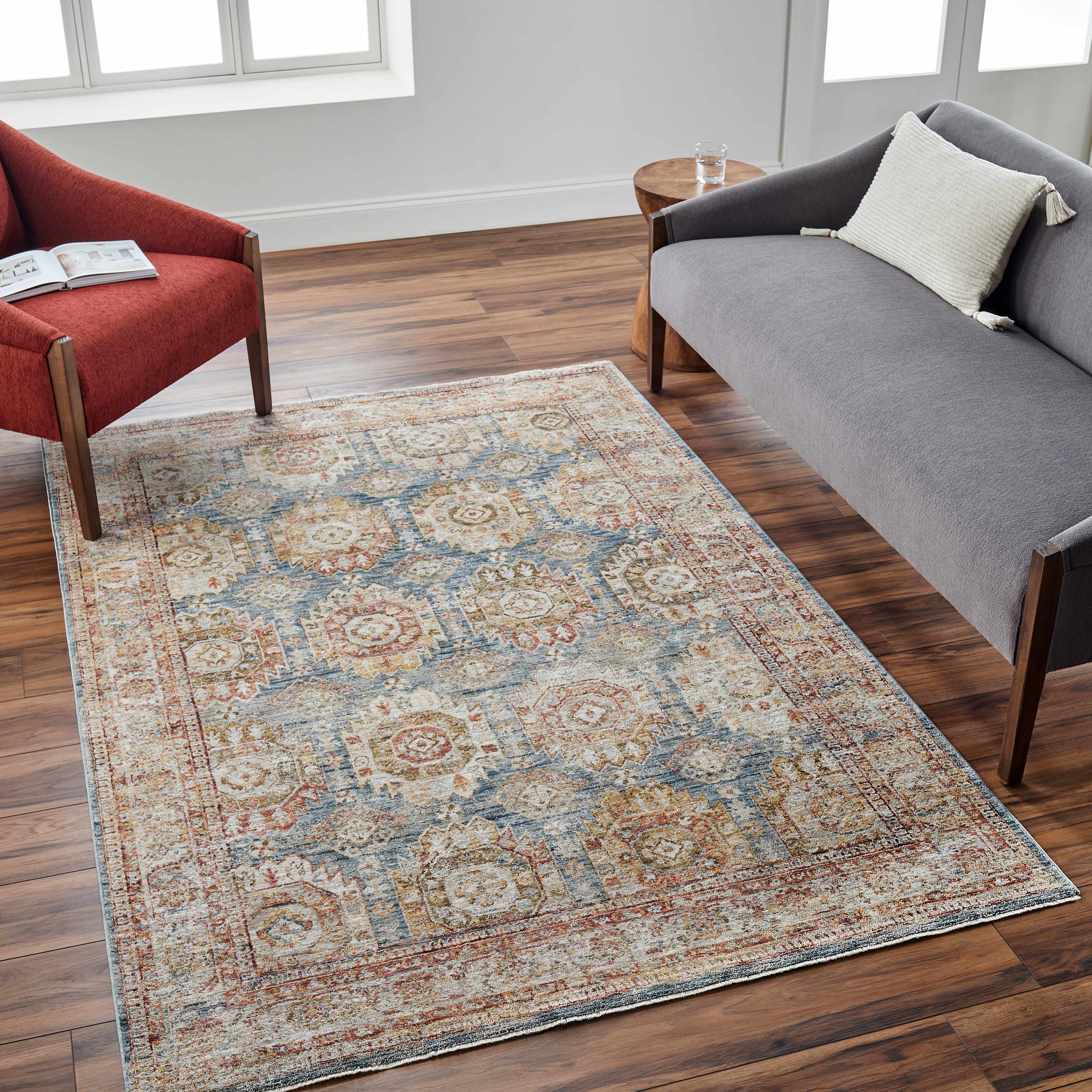 Crescentia Blue & Beige Textured Rug with Fringes - Image 2