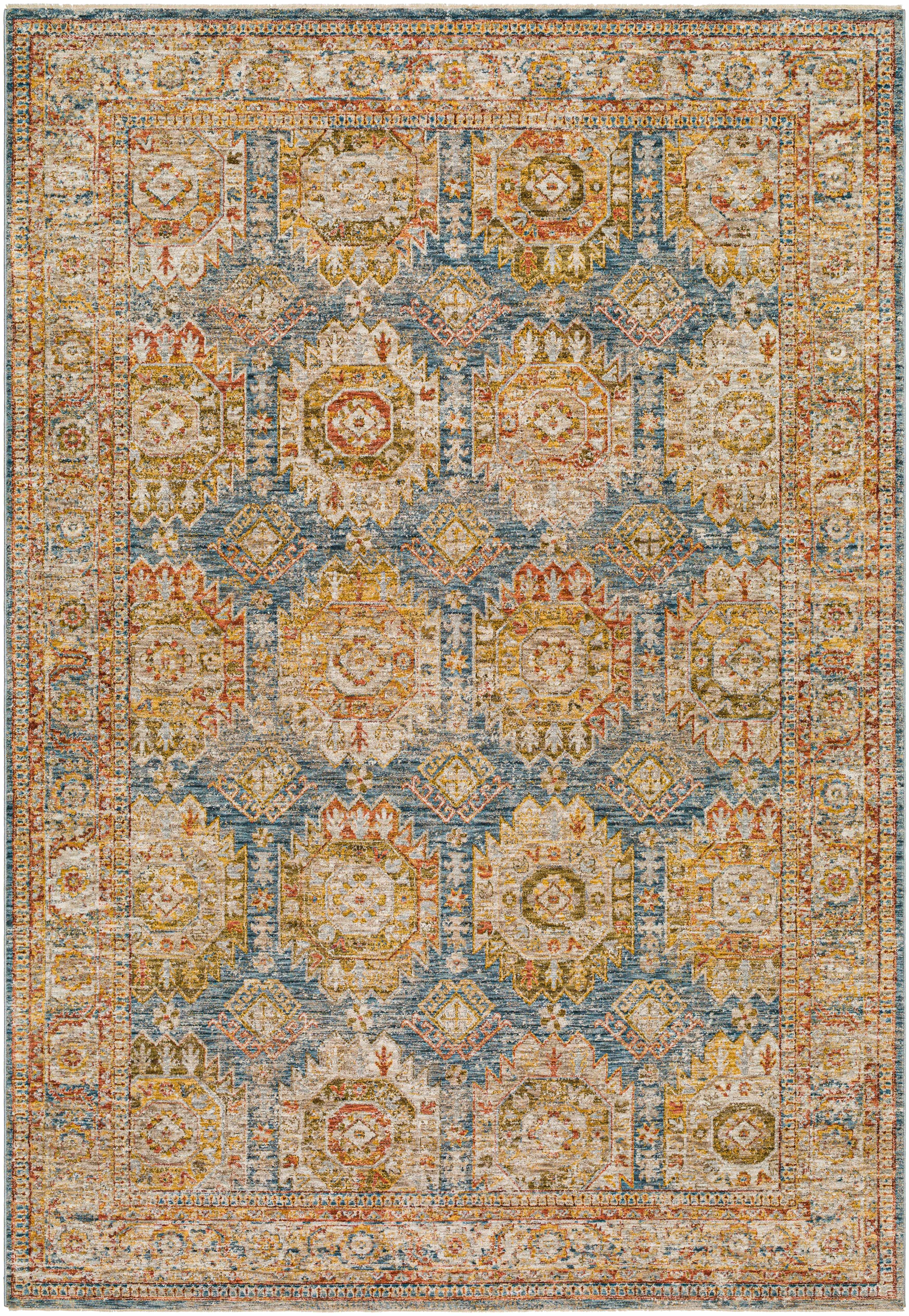 Crescentia Blue & Beige Textured Rug with Fringes - Image 3