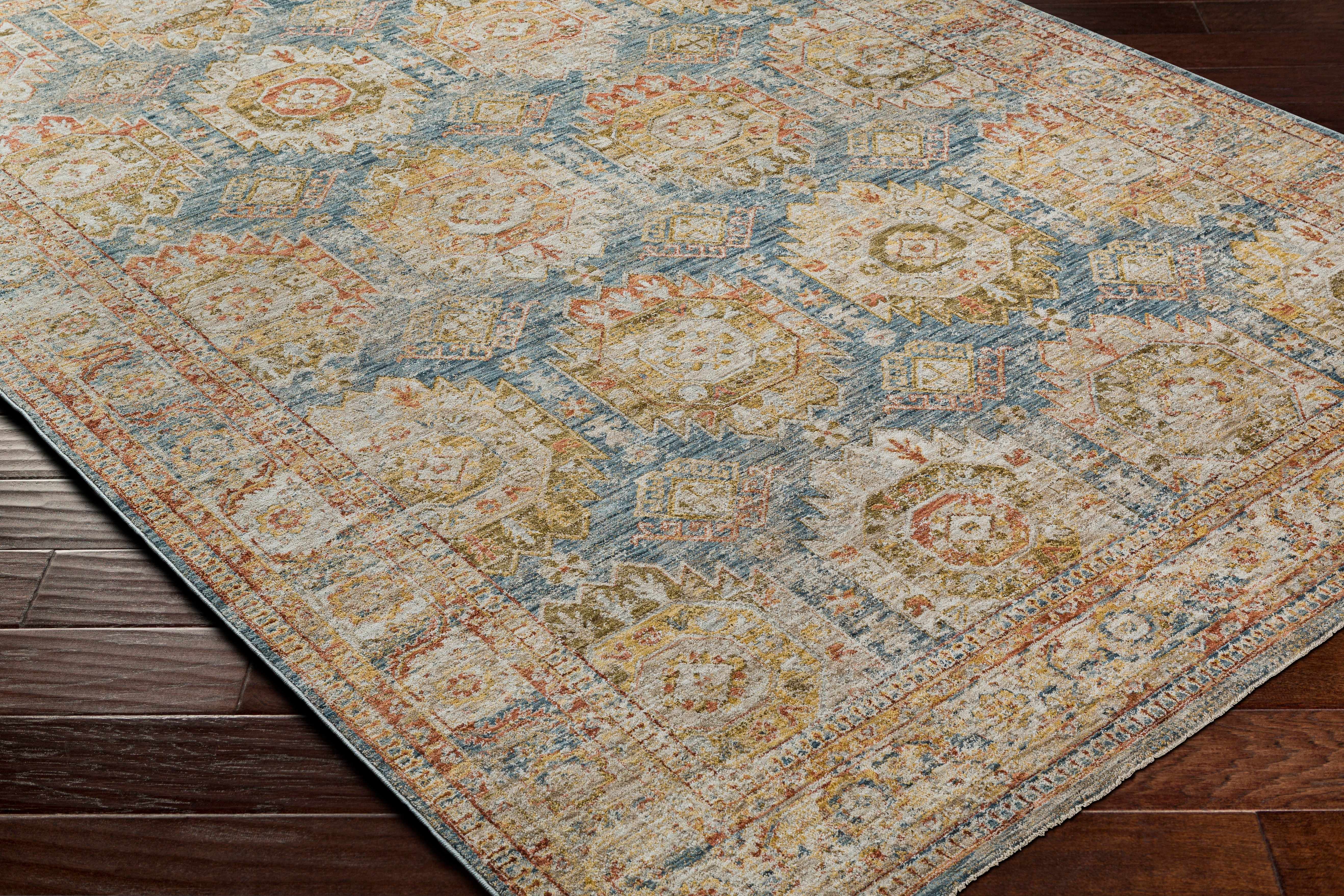 Crescentia Blue & Beige Textured Rug with Fringes - Image 4