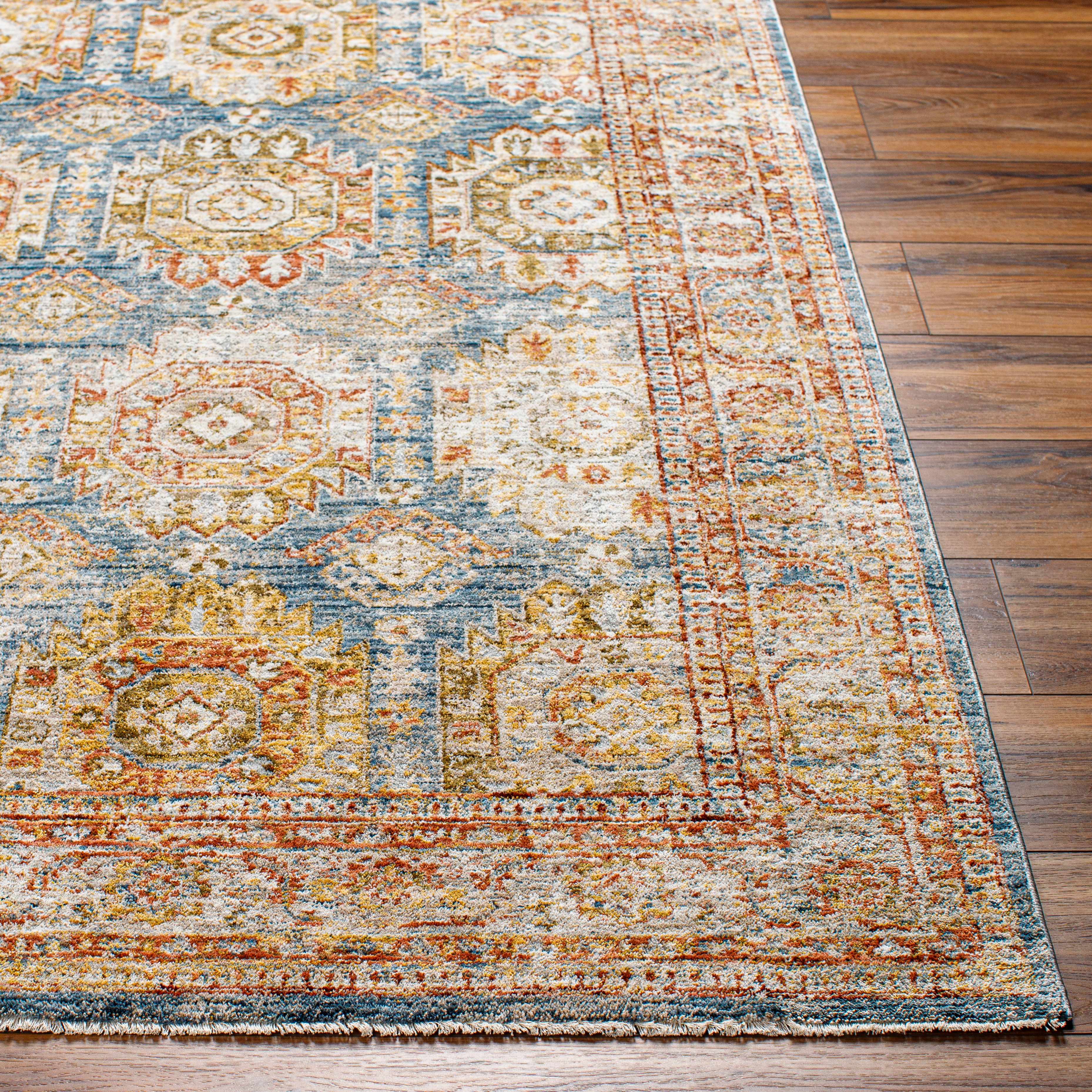 Crescentia Blue & Beige Textured Rug with Fringes - Image 5