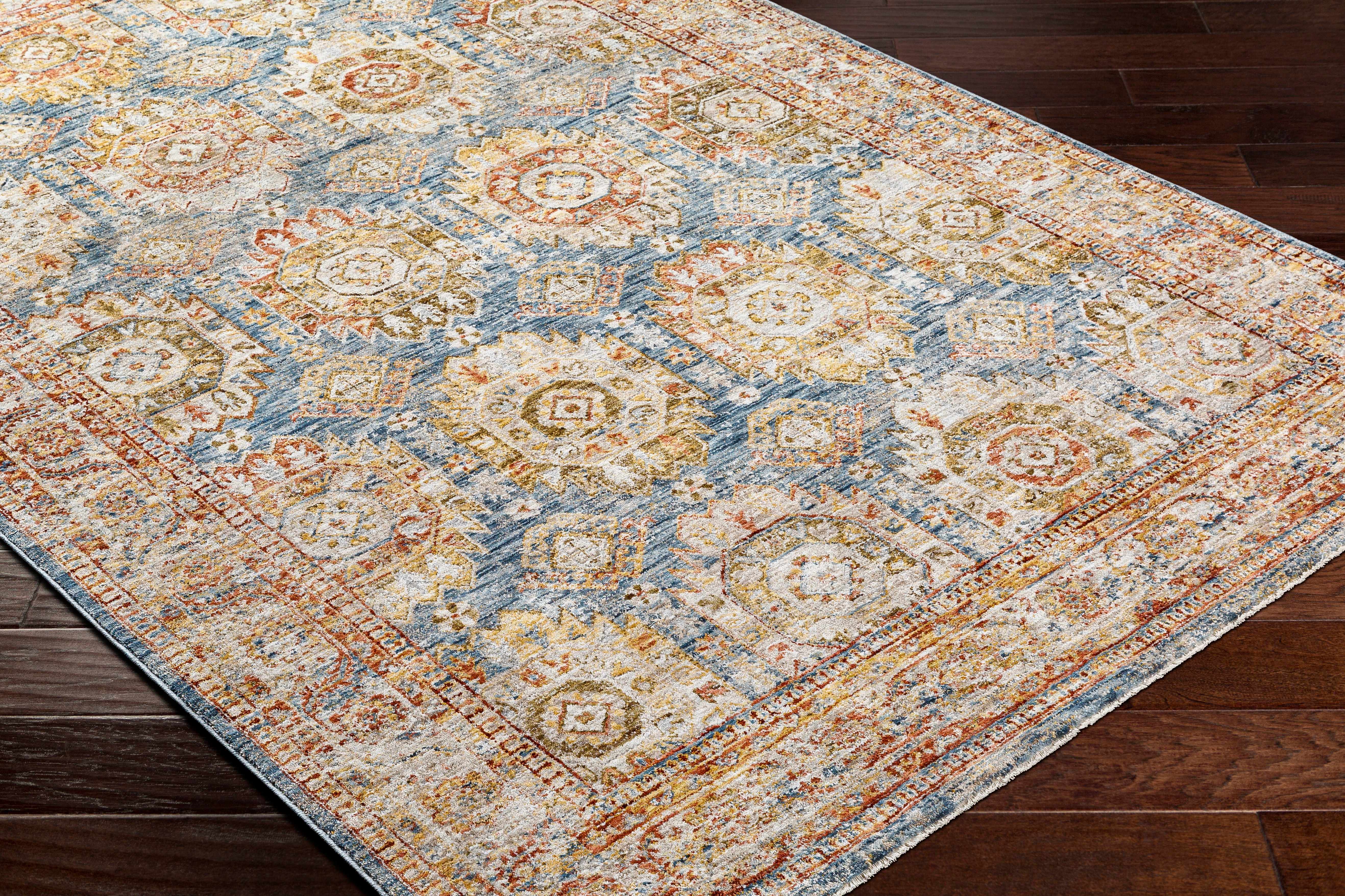 Crescentia Blue & Beige Textured Rug with Fringes - Image 6