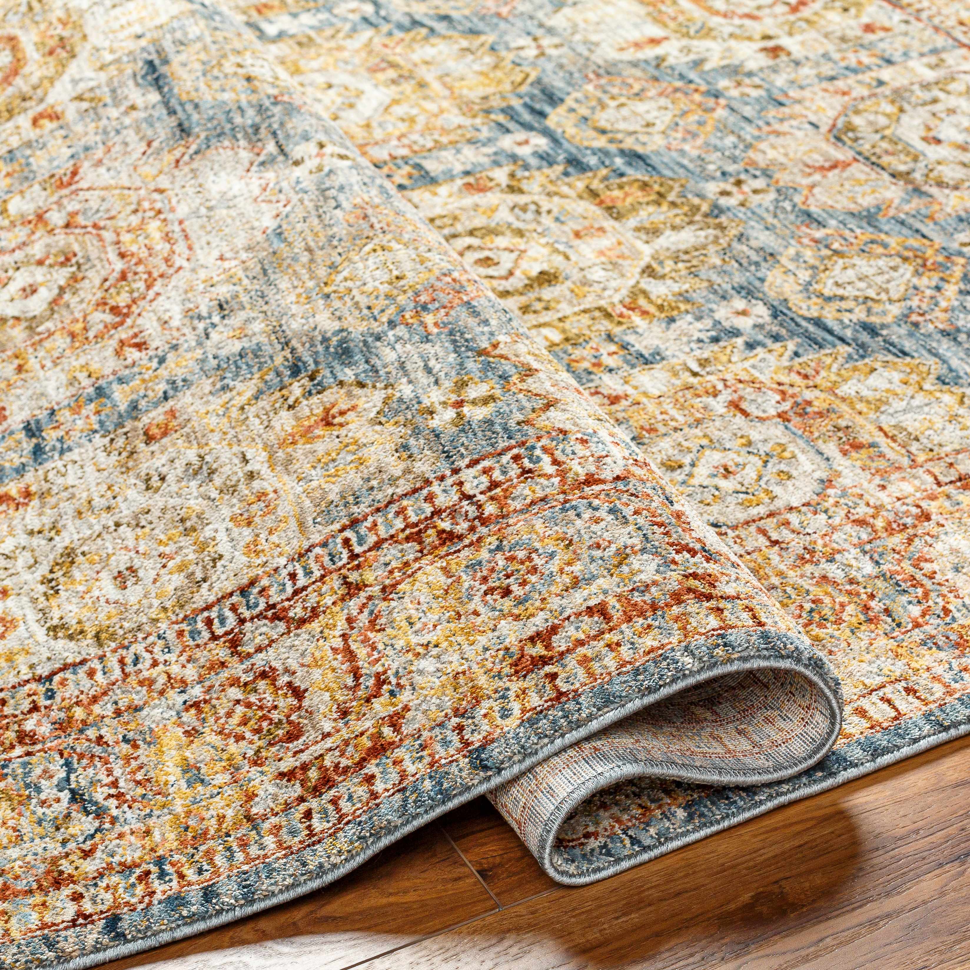 Crescentia Blue & Beige Textured Rug with Fringes - Image 7
