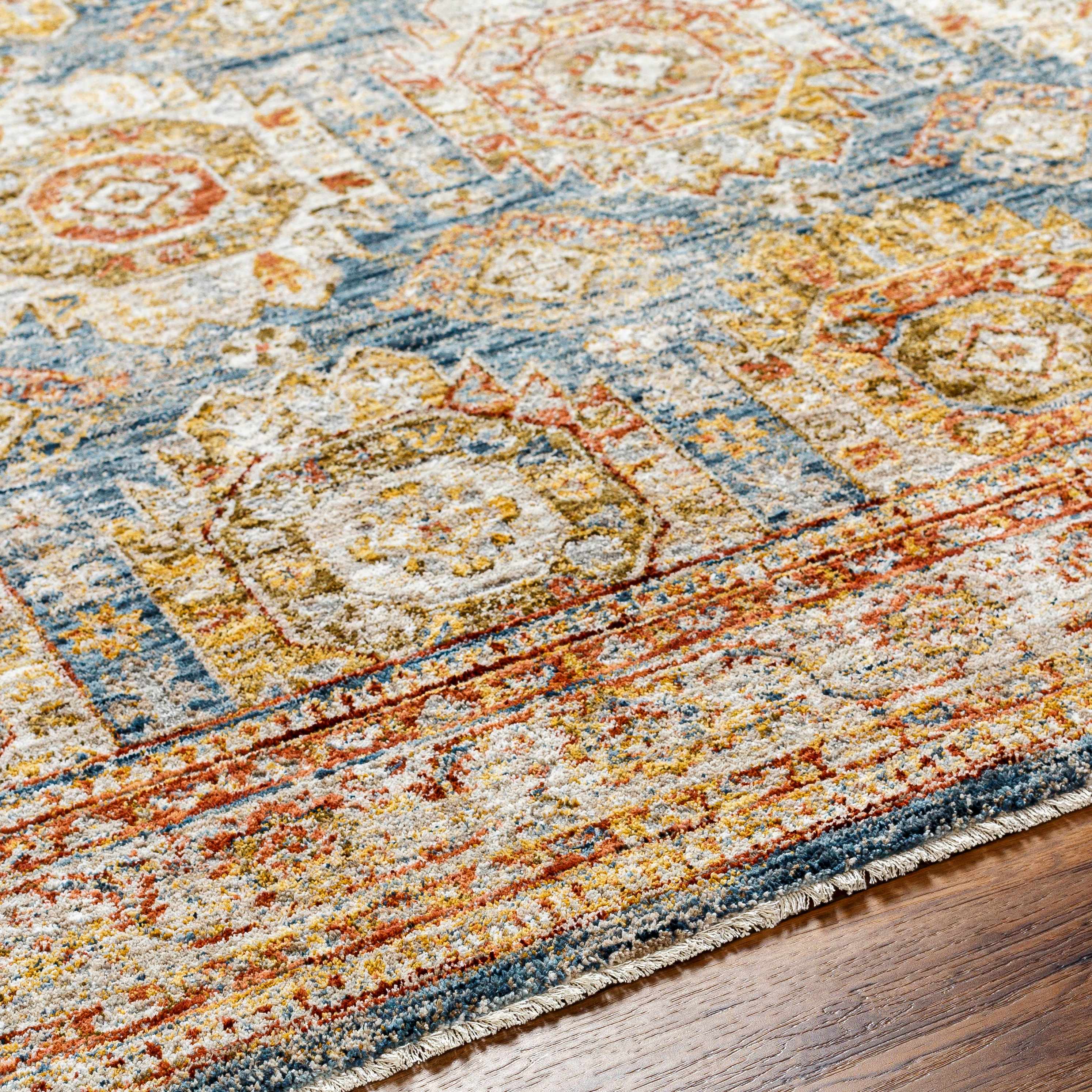 Crescentia Blue & Beige Textured Rug with Fringes - Image 8