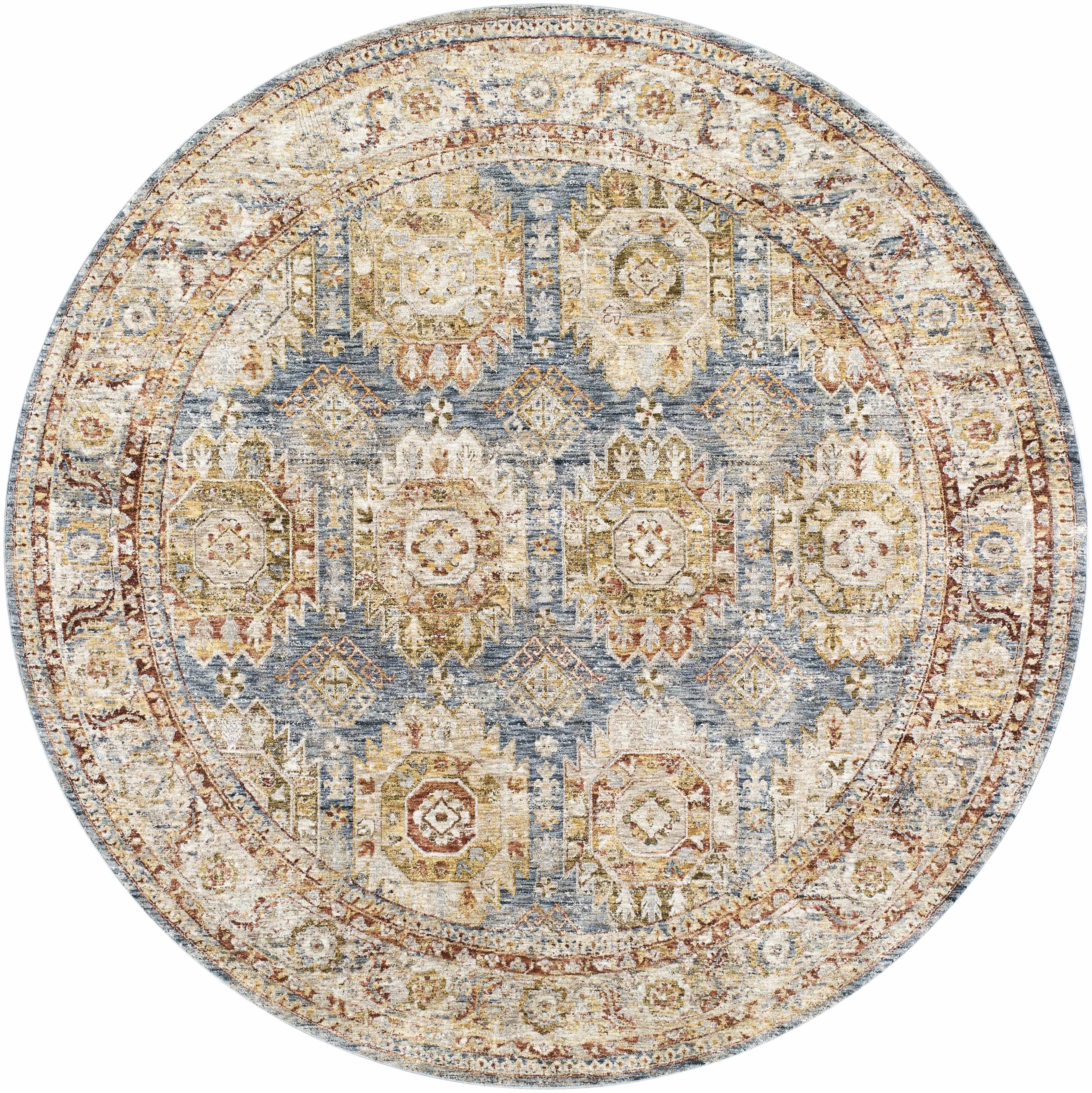 Crescentia Blue & Beige Textured Rug with Fringes - Image 9