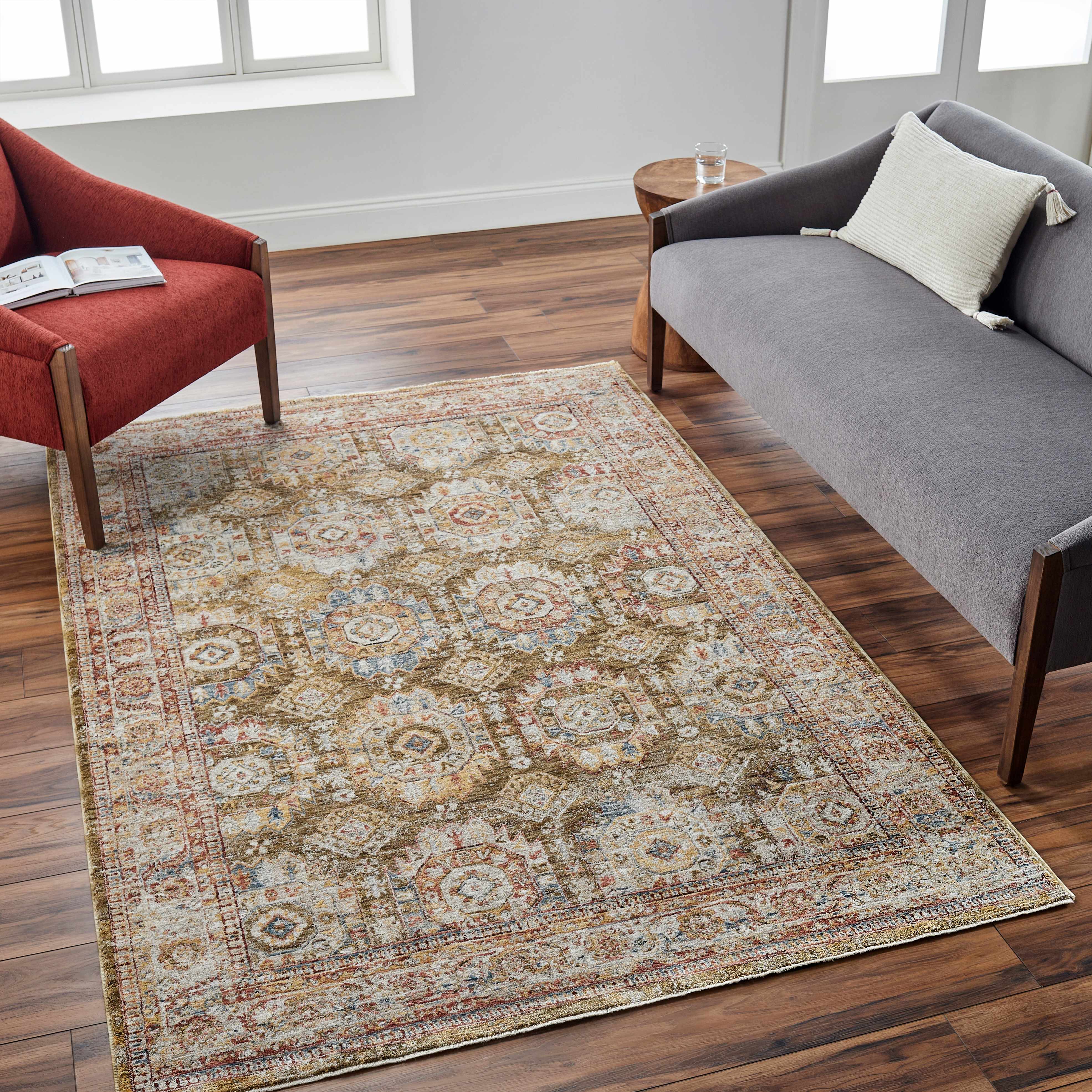 Crescentia Green Textured Rug with Fringes - Image 2