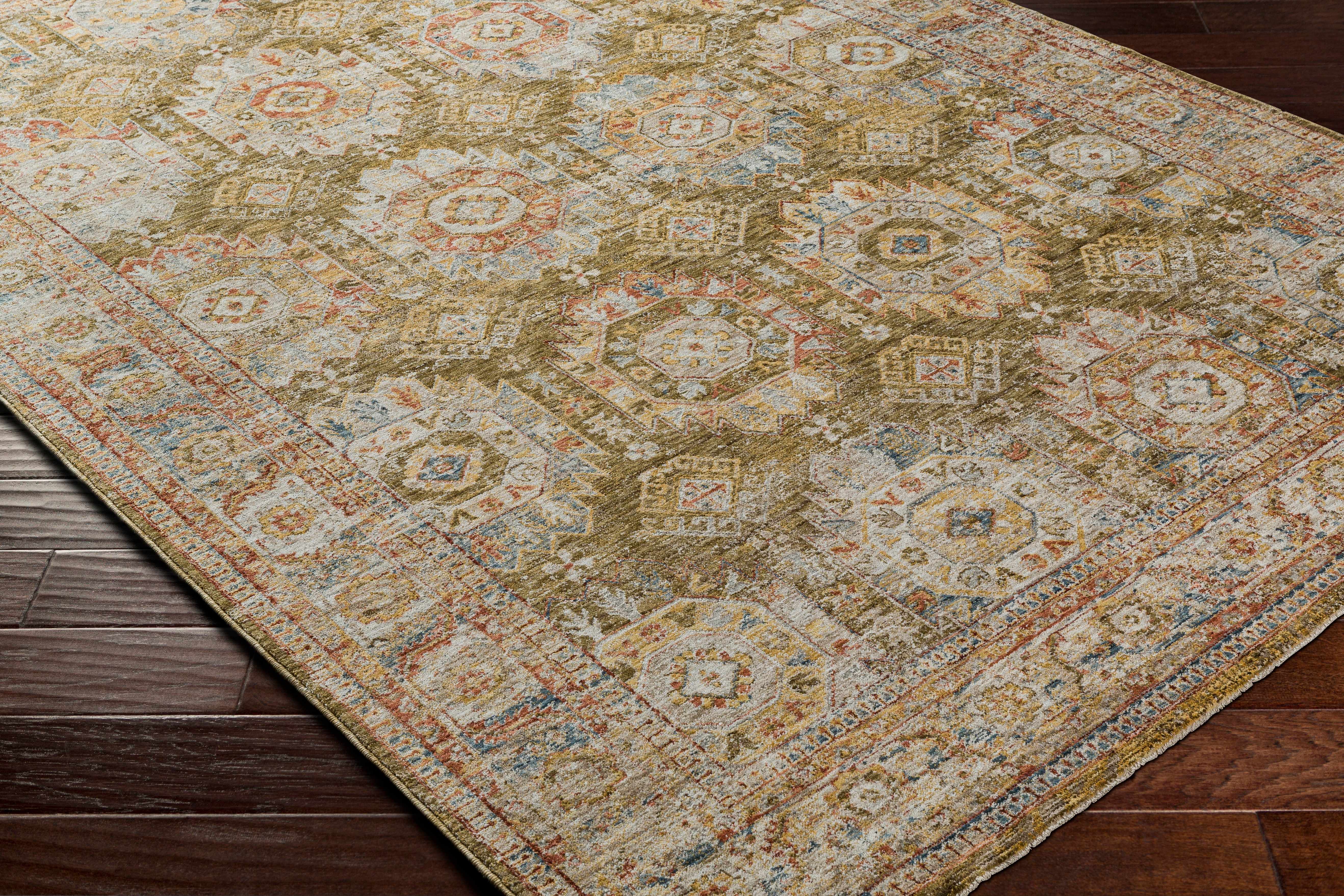 Crescentia Green Textured Rug with Fringes - Image 3