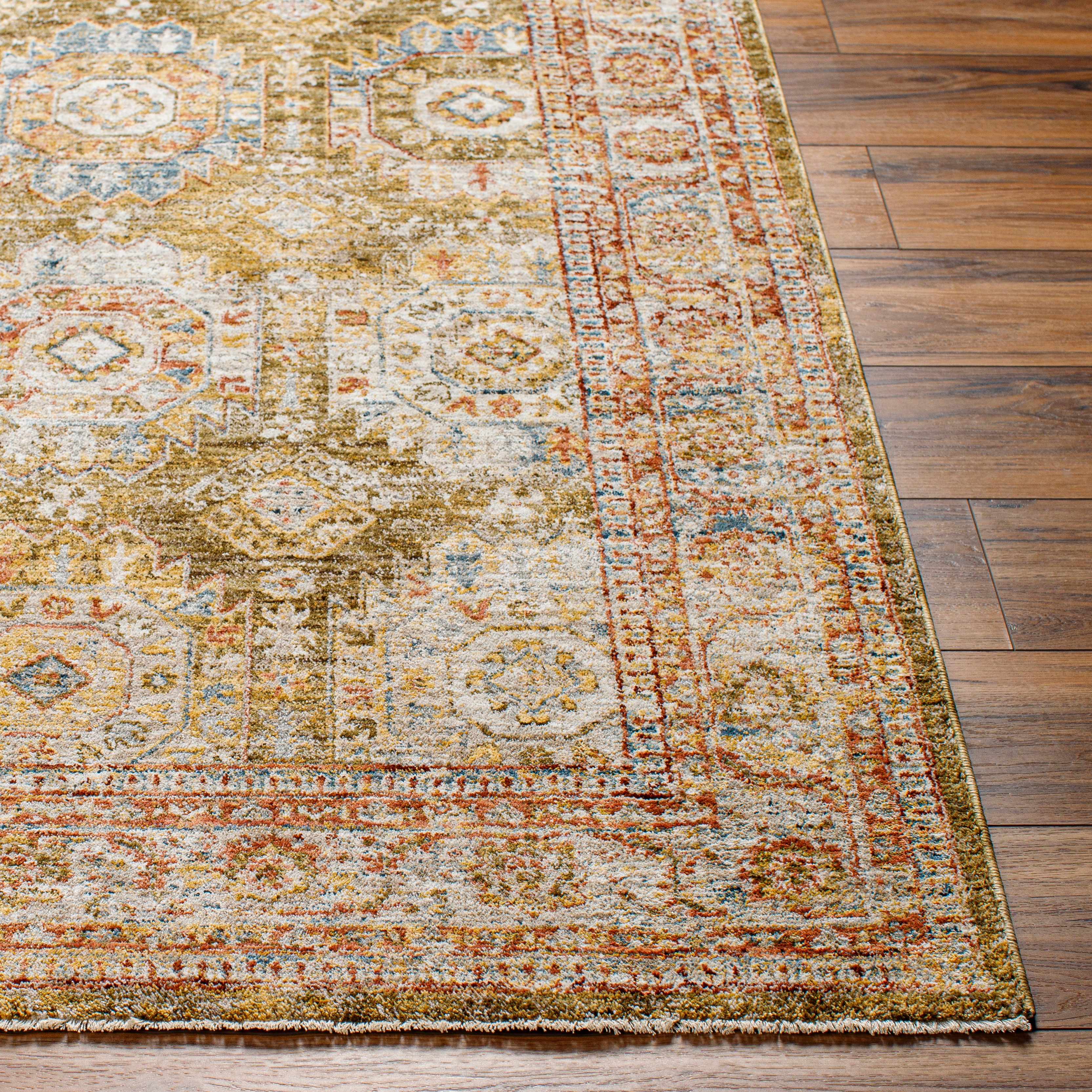 Crescentia Green Textured Rug with Fringes - Image 4