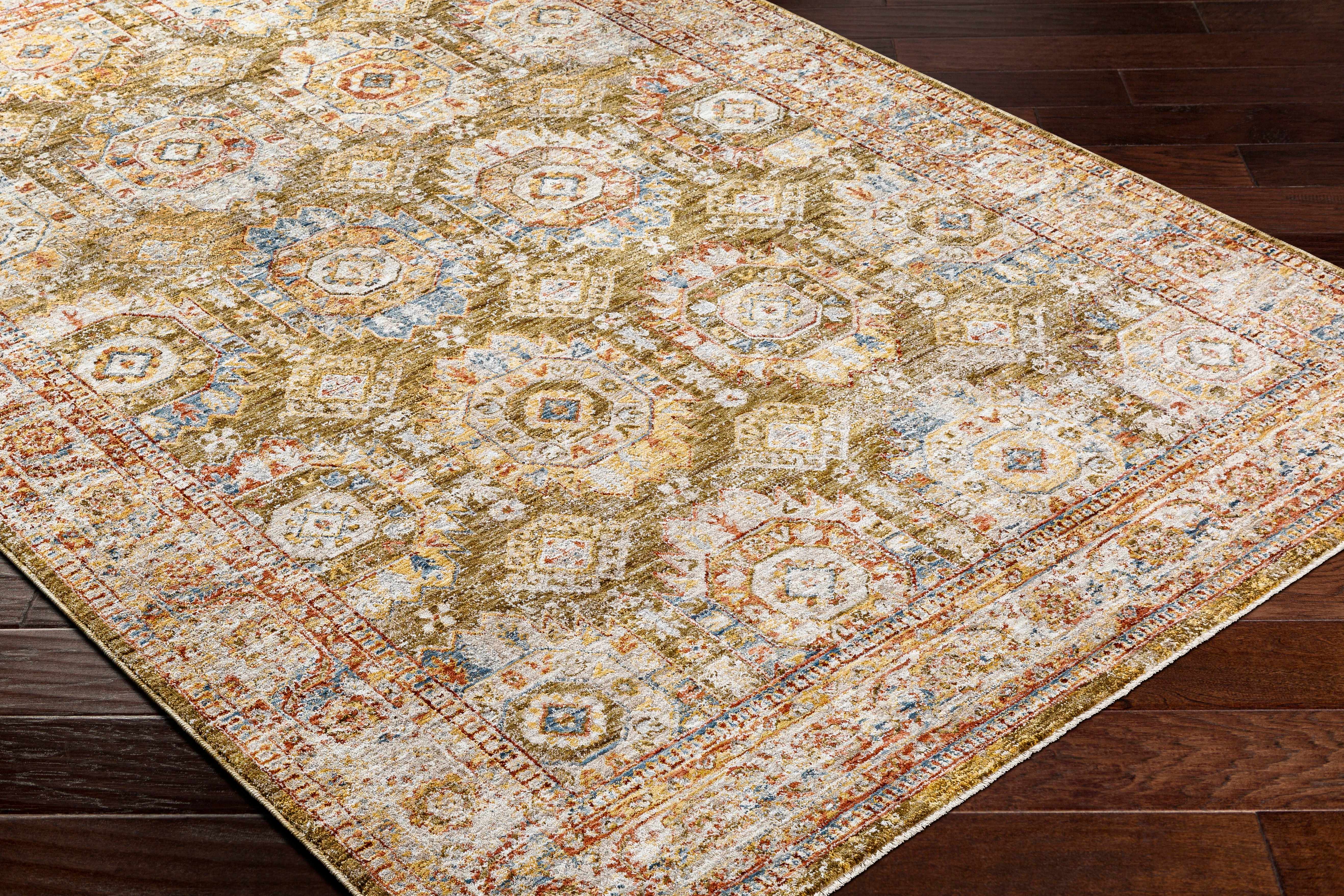Crescentia Green Textured Rug with Fringes - Image 5