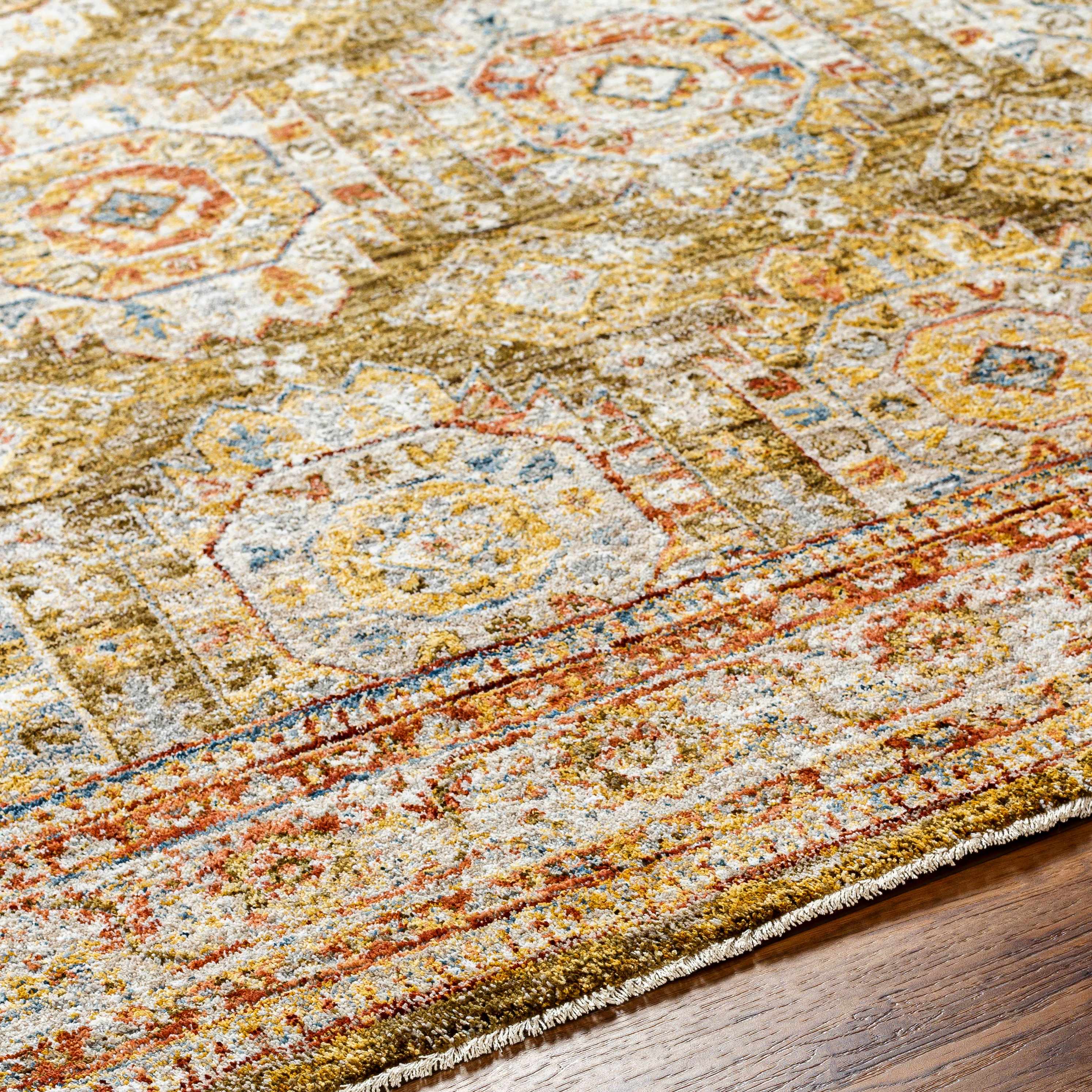 Crescentia Green Textured Rug with Fringes - Image 7