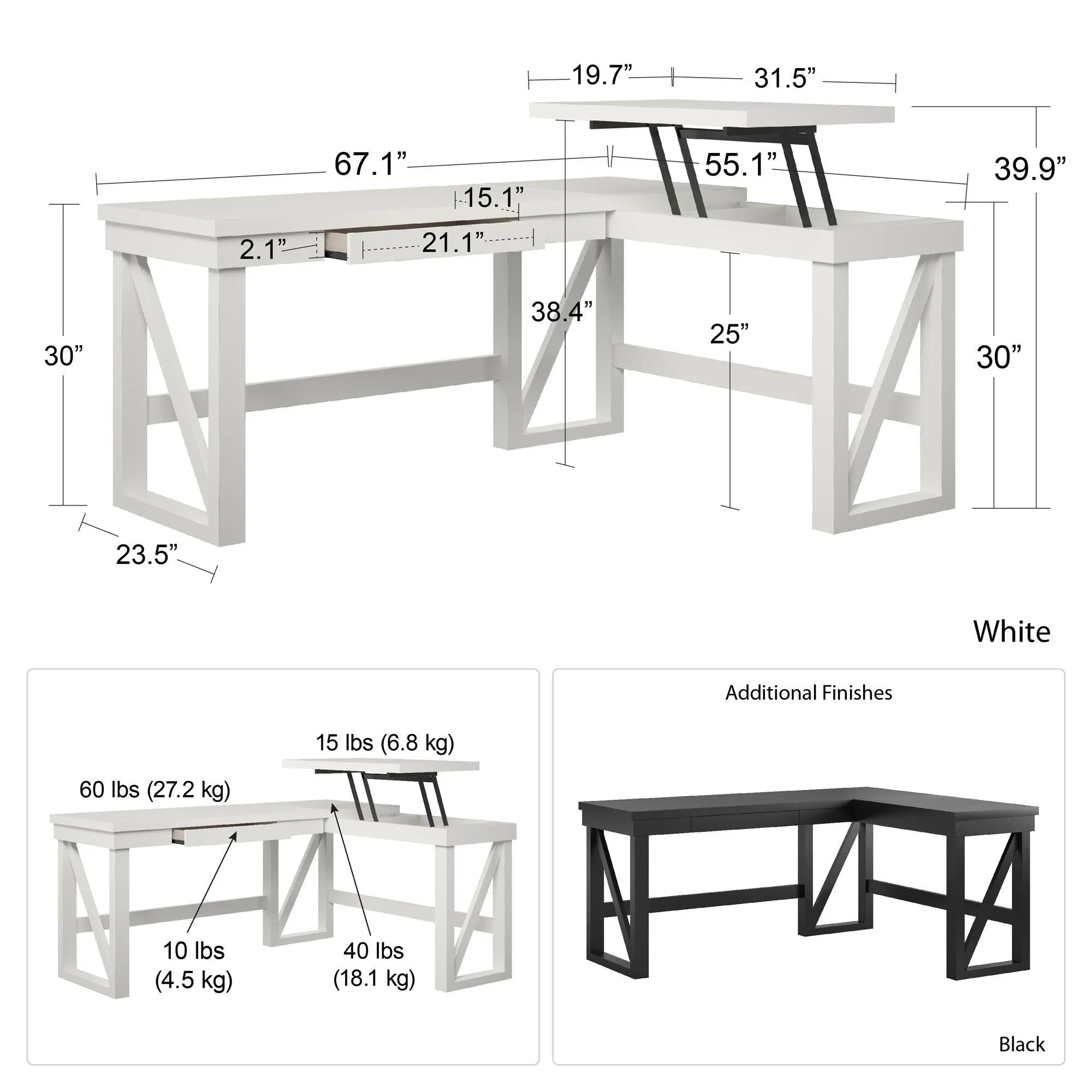 Crestwood - Lift Top L Desk - Black - Image 3