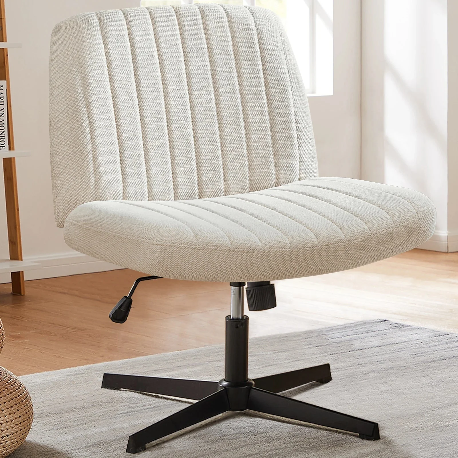Cross Legged Office Chair Armless Wide Seat Swivel Fabric Desk Vanity Chair - Image 10