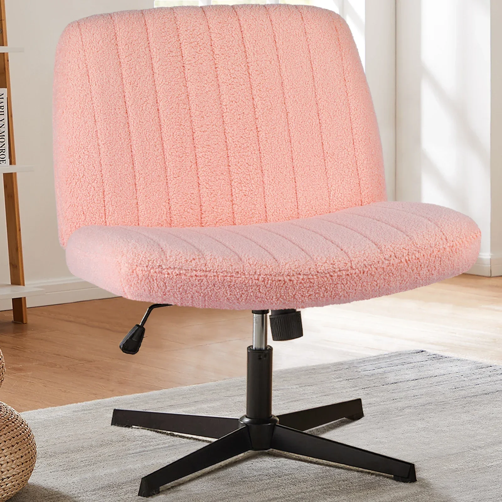 Cross Legged Office Chair Armless Wide Seat Swivel Fabric Desk Vanity Chair - Image 13
