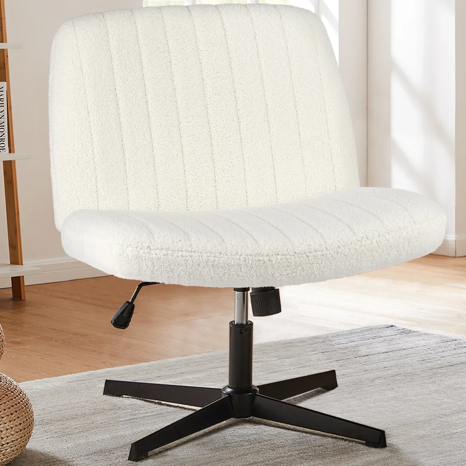 Cross Legged Office Chair Armless Wide Seat Swivel Fabric Desk Vanity Chair - Image 7