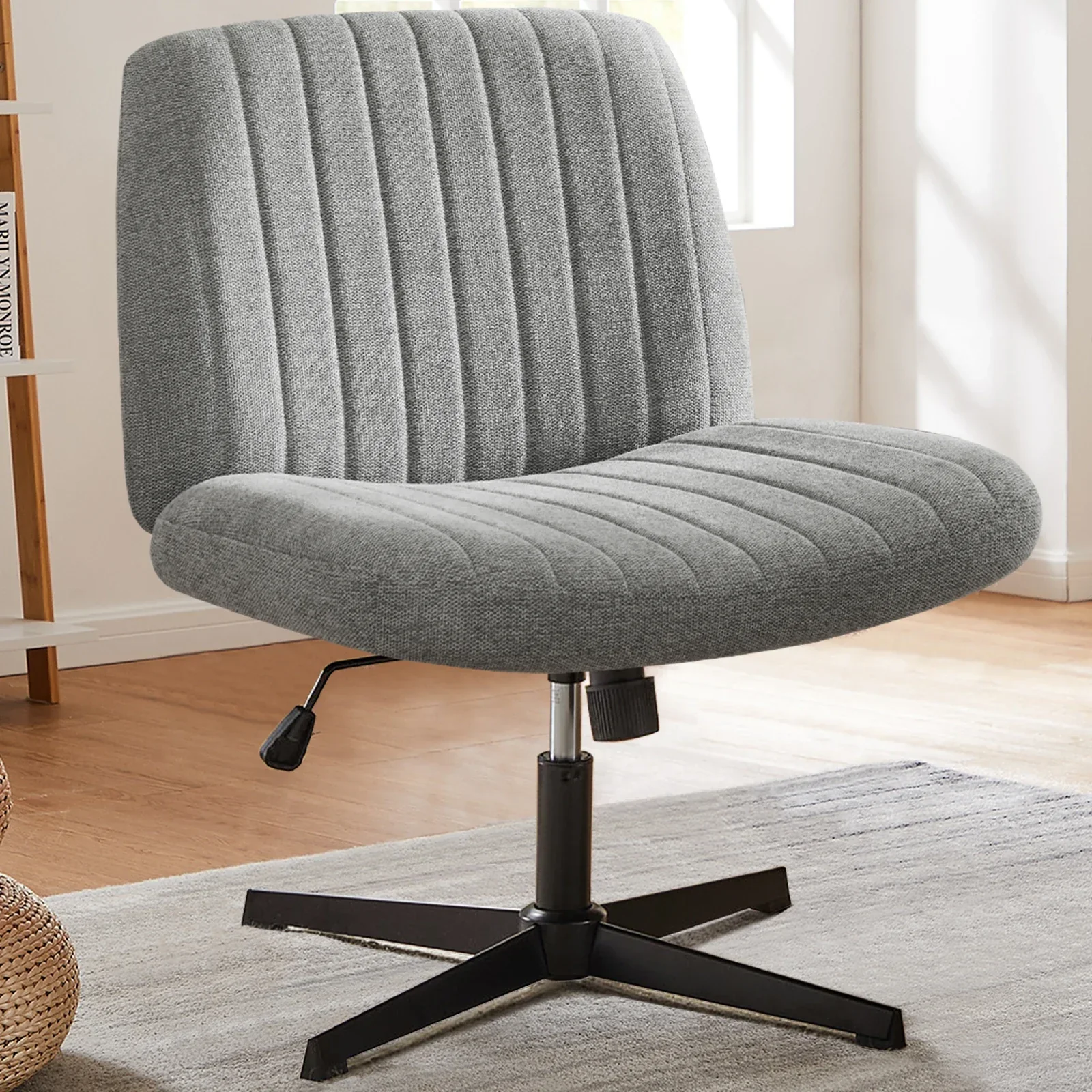 Cross Legged Office Chair Armless Wide Seat Swivel Fabric Desk Vanity Chair - Image 8
