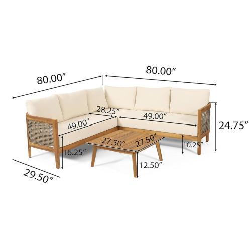 Crowne 4-Pcs Sofa Conversation Set with Beige Cushion, Teak - Image 3