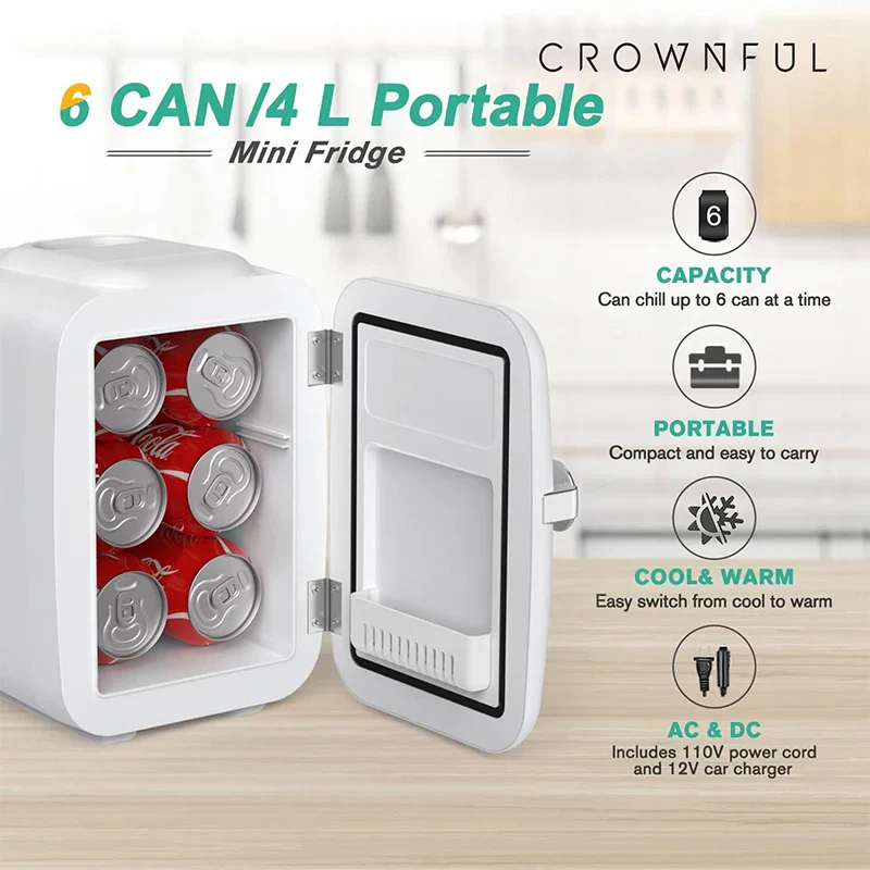 Crownful 4L Mini Fridge Portable Beauty Cooler Warmer Car Home Travel - Image 2