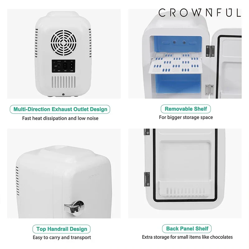 Crownful 4L Mini Fridge Portable Beauty Cooler Warmer Car Home Travel - Image 4