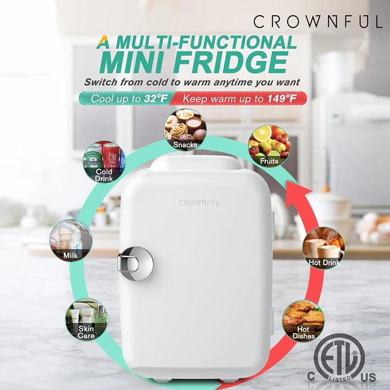 Crownful 4L Mini Fridge Portable Beauty Cooler Warmer Car Home Travel - Image 5