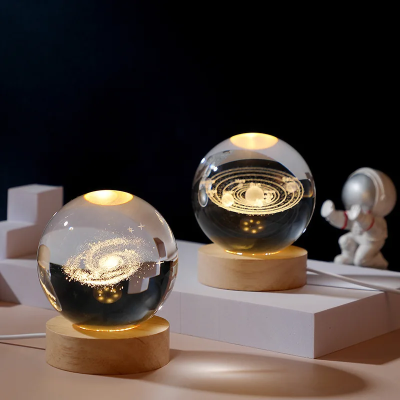Crystal Ball Night Light USB Laser Engraved LED Lamp Gift for Bedroom Decor - Image 2