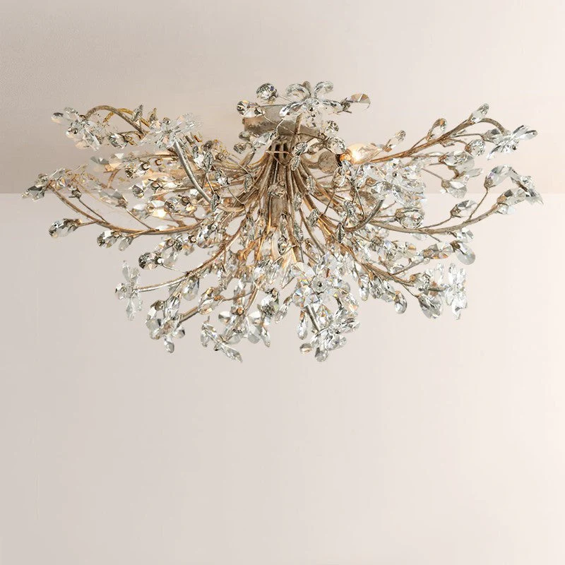 Crystal Floral Chandelier 28" 4-Light E12 Iron Ceiling Fixture - Image 2