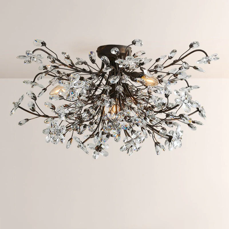Crystal Floral Chandelier 28" 4-Light E12 Iron Ceiling Fixture - Image 3