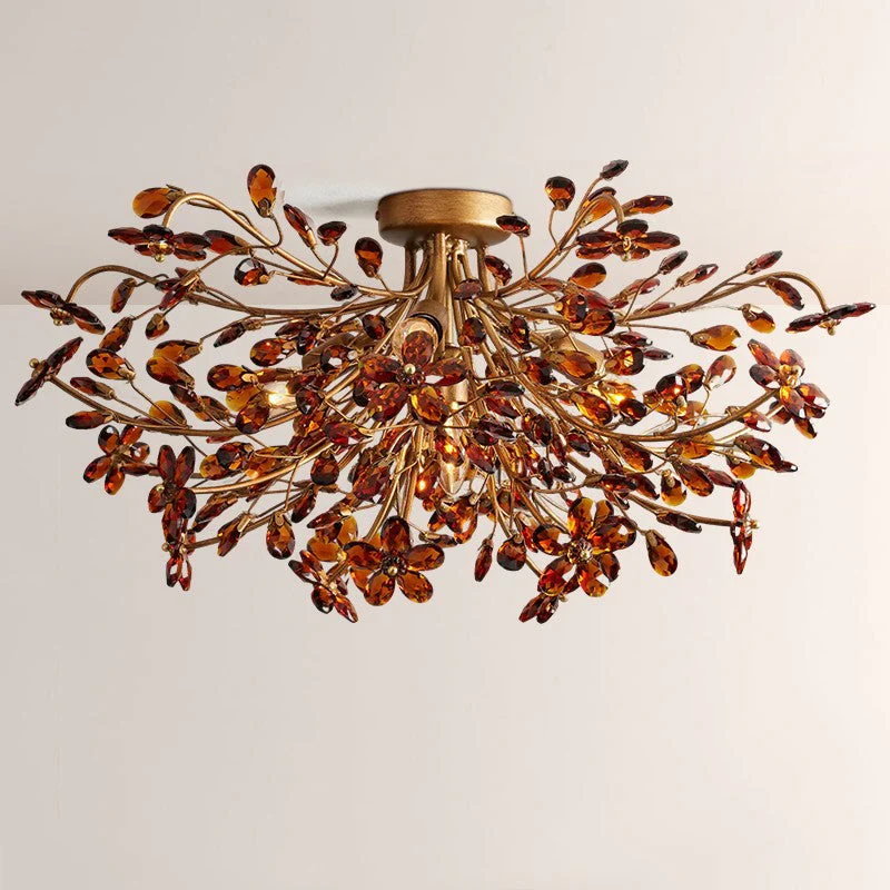 Crystal Floral Chandelier 28" 4-Light E12 Iron Ceiling Fixture - Image 4