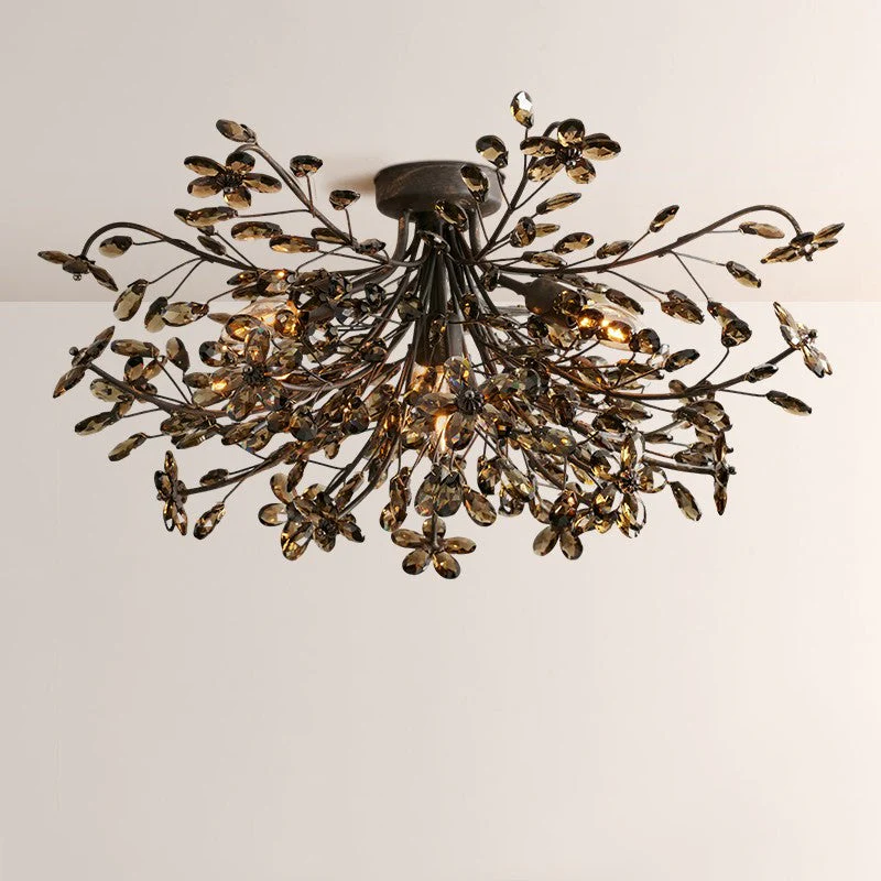 Crystal Floral Chandelier 28" 4-Light E12 Iron Ceiling Fixture - Image 5