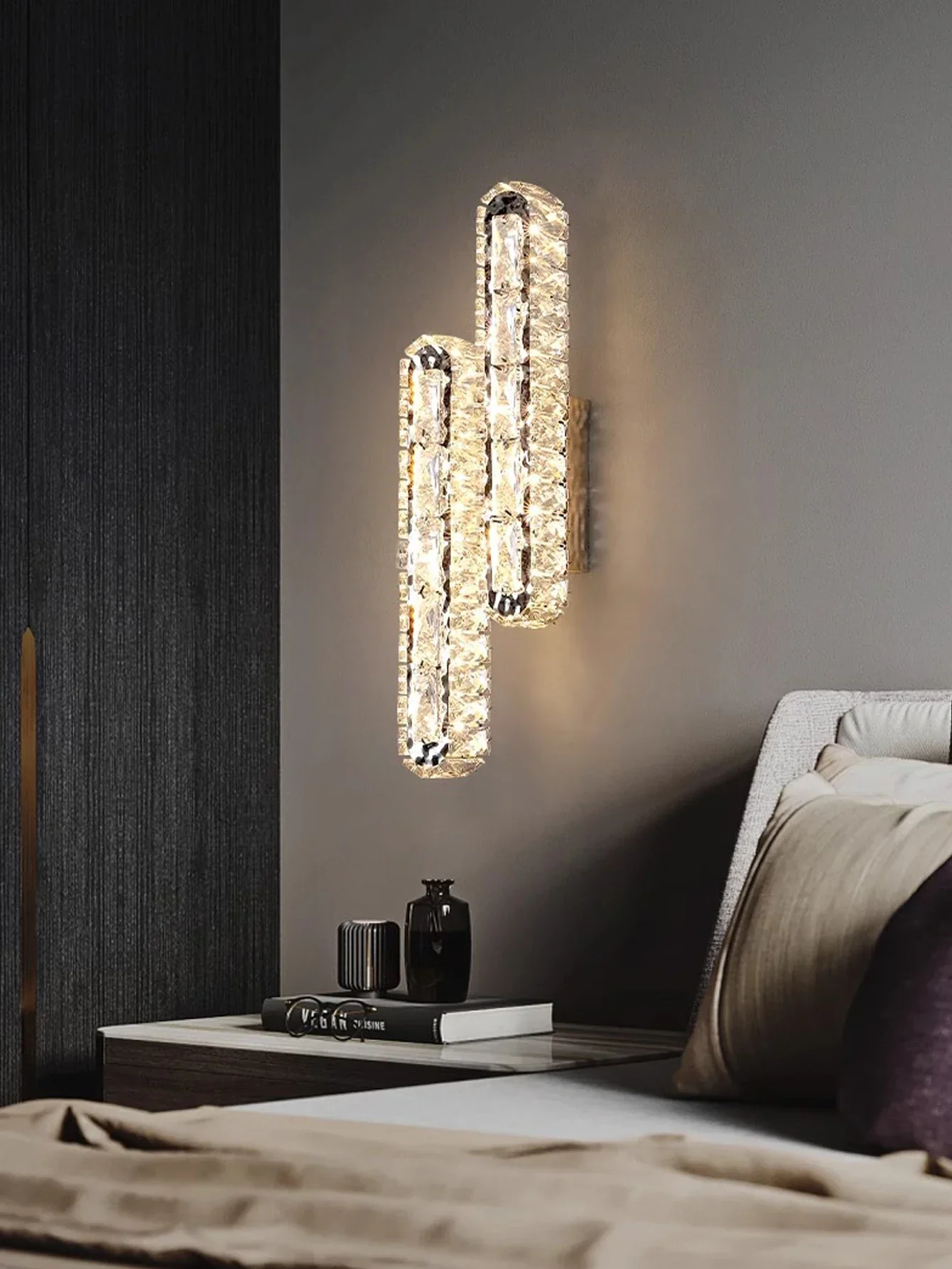 Crystal Strip Wall Sconce Gold Silver LED Living Room Bedside Corridor Light