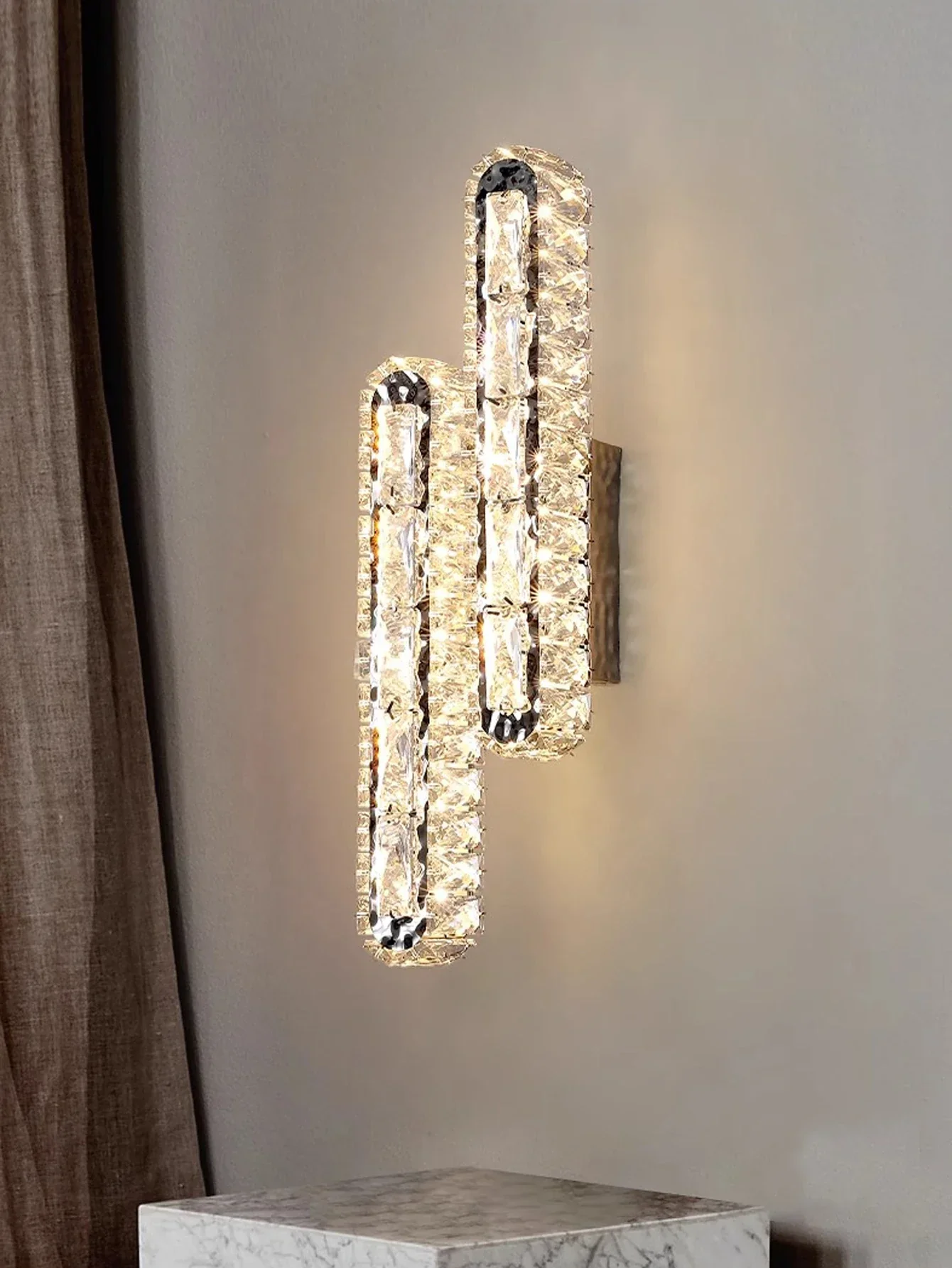 Crystal Strip Wall Sconce Gold Silver LED Living Room Bedside Corridor Light - Image 2
