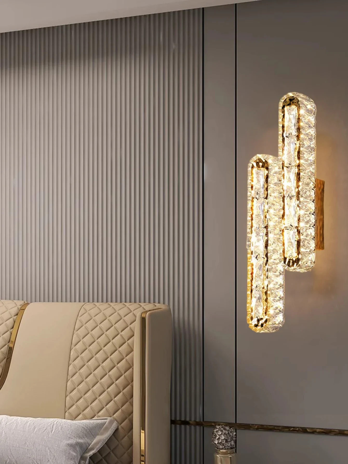 Crystal Strip Wall Sconce Gold Silver LED Living Room Bedside Corridor Light - Image 4