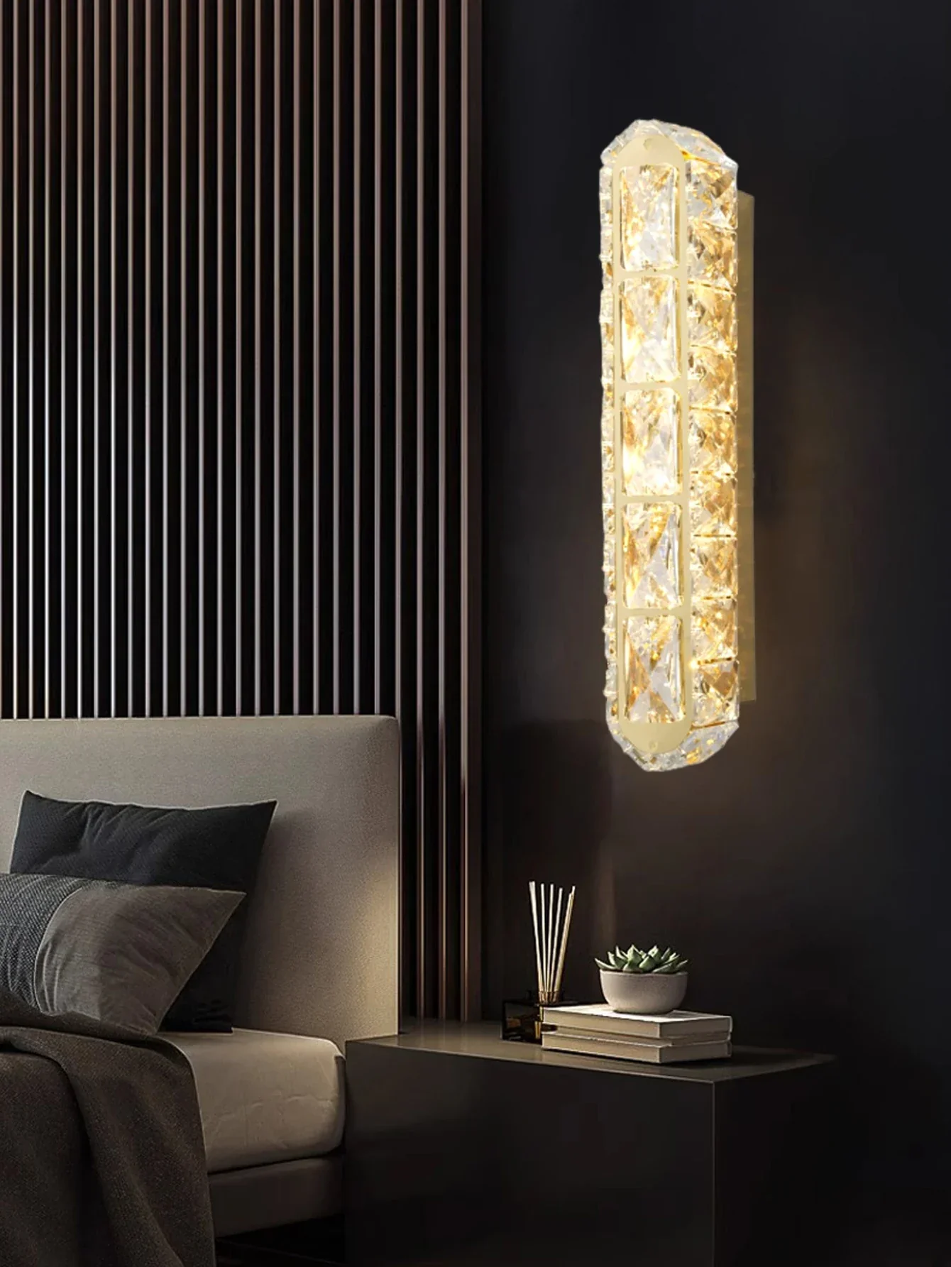 Crystal Strip Wall Sconce Gold Silver LED Living Room Bedside Corridor Light - Image 5
