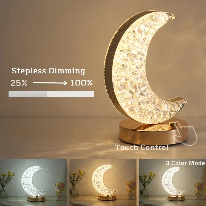 Crystal Touch LED Night Light – USB Dimmable Moon Lamp for Bedroom & Girls Room - Image 2