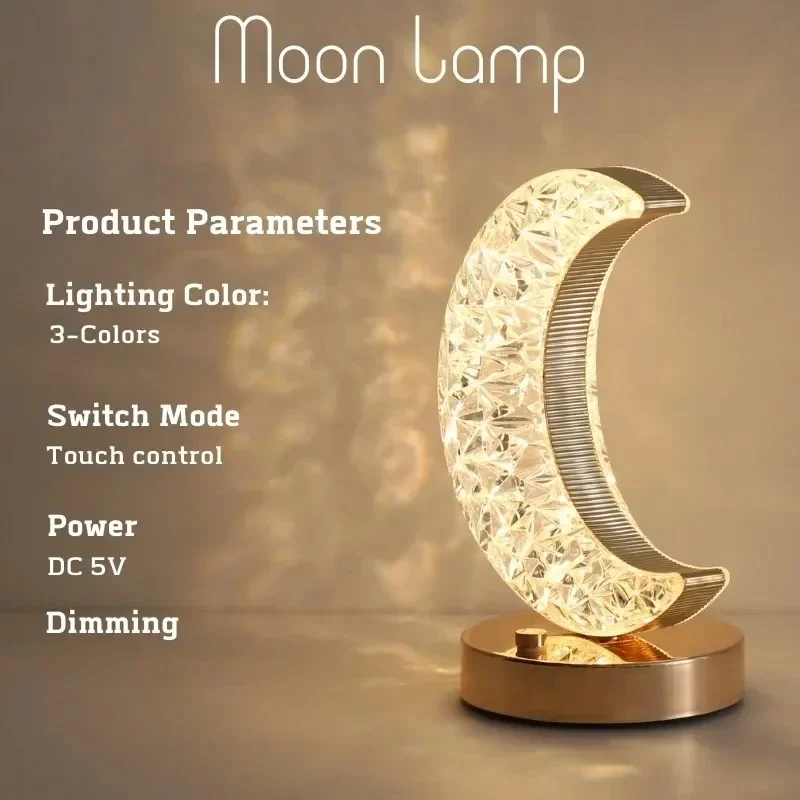 Crystal Touch LED Night Light – USB Dimmable Moon Lamp for Bedroom & Girls Room - Image 8