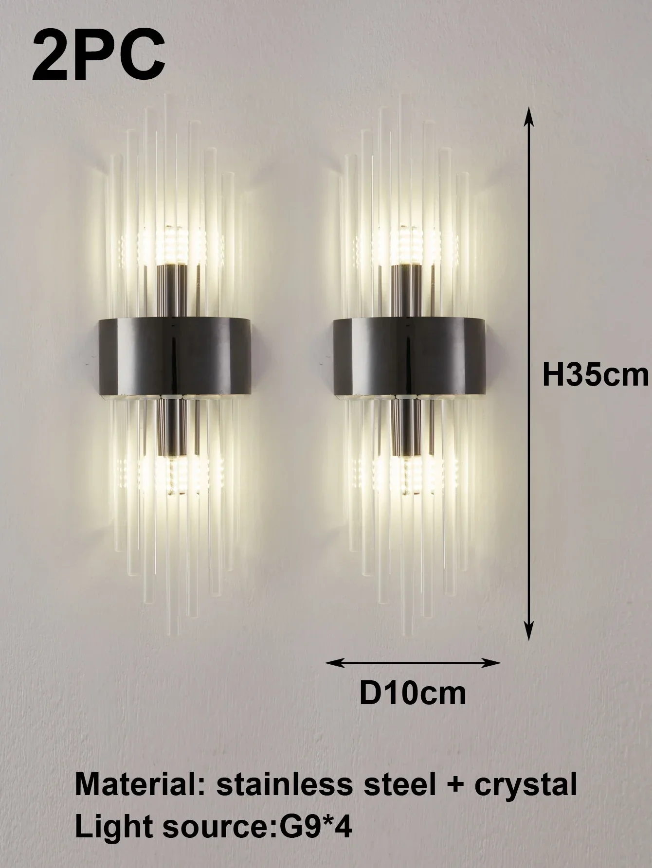 Crystal Wall Sconce G9 – Gold/Black Stainless Steel Light for Bedroom & Living Room - Image 10