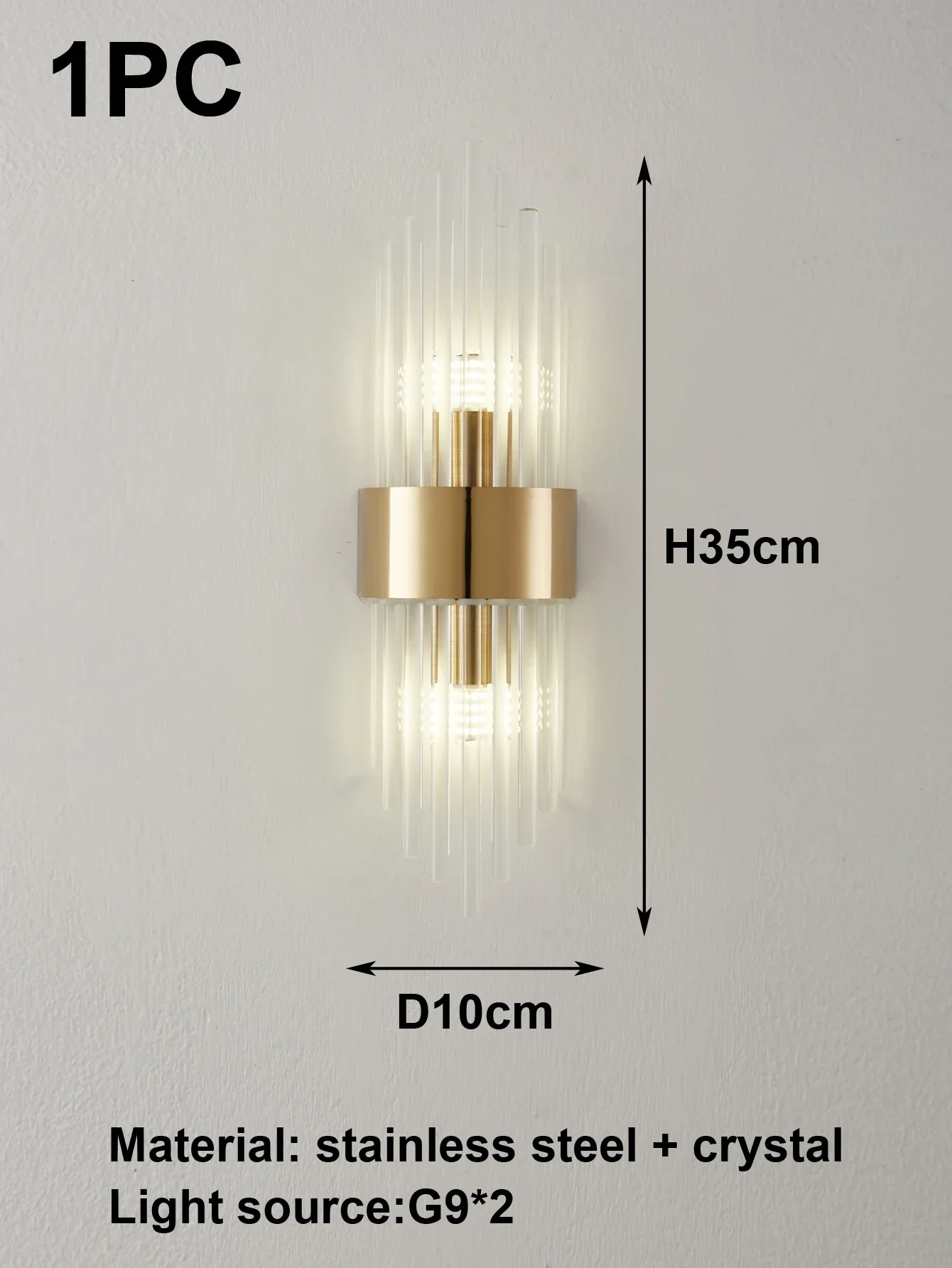 Crystal Wall Sconce G9 – Gold/Black Stainless Steel Light for Bedroom & Living Room - Image 7