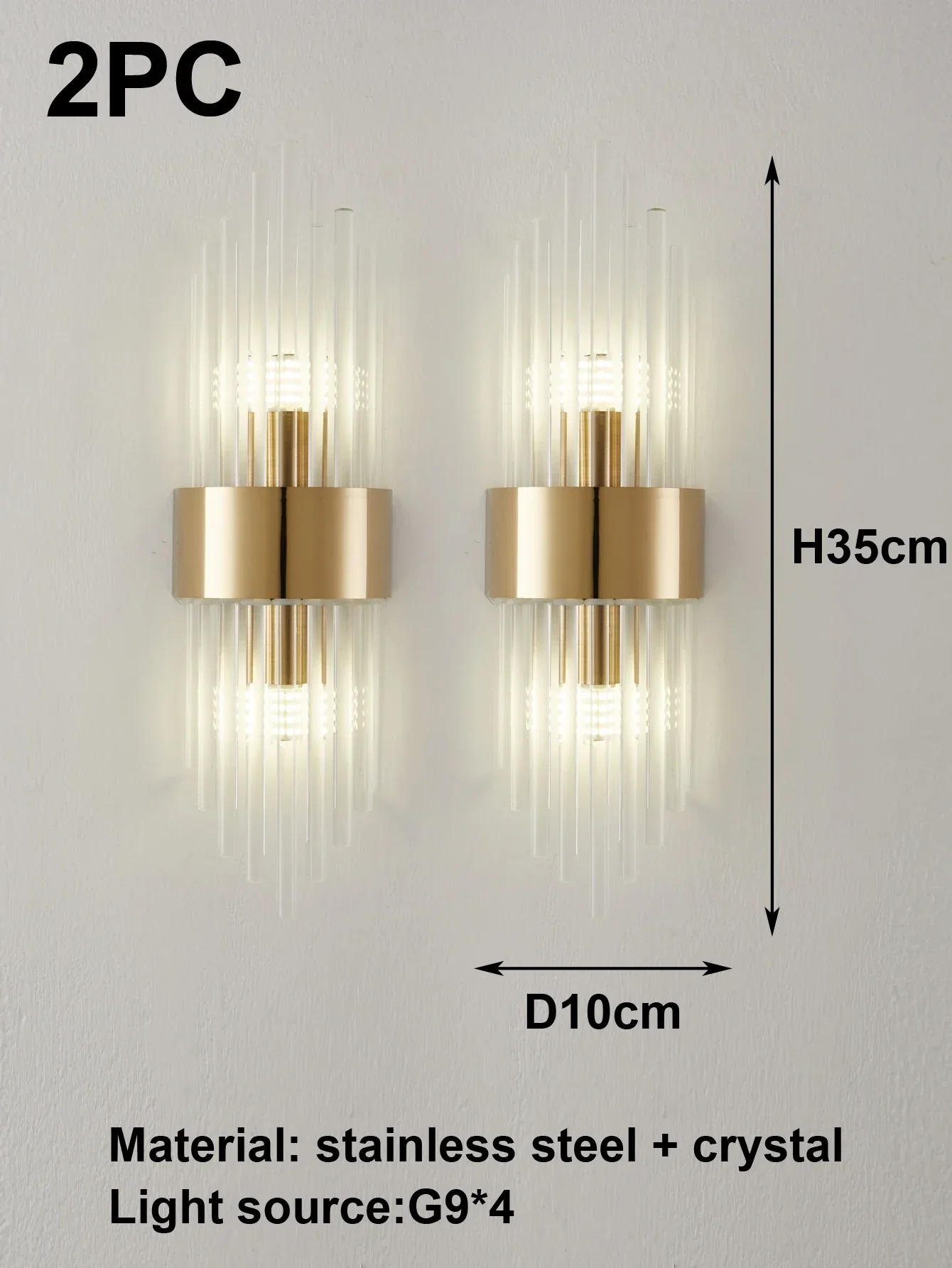 Crystal Wall Sconce G9 – Gold/Black Stainless Steel Light for Bedroom & Living Room - Image 9