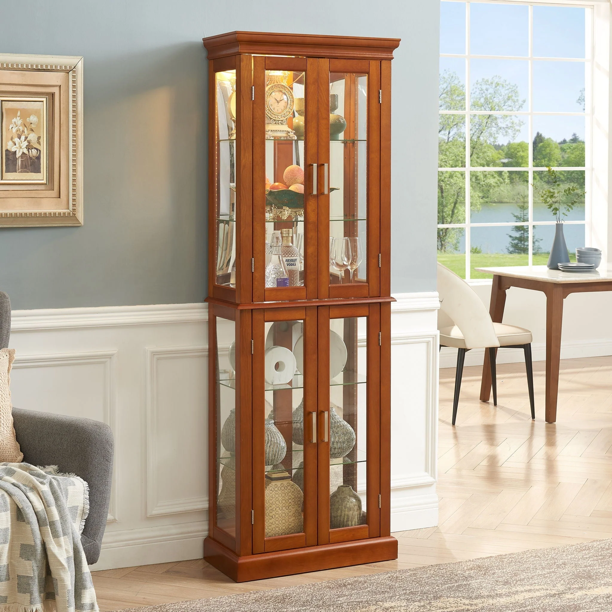 Curio Cabinet Lighted Curio Diapaly Cabinet With Adjustable Shelves And Mirrored Back Panel, Tempered Glass Doors (6 Tier), (E26 Light Bulb Not Included) - Image 10