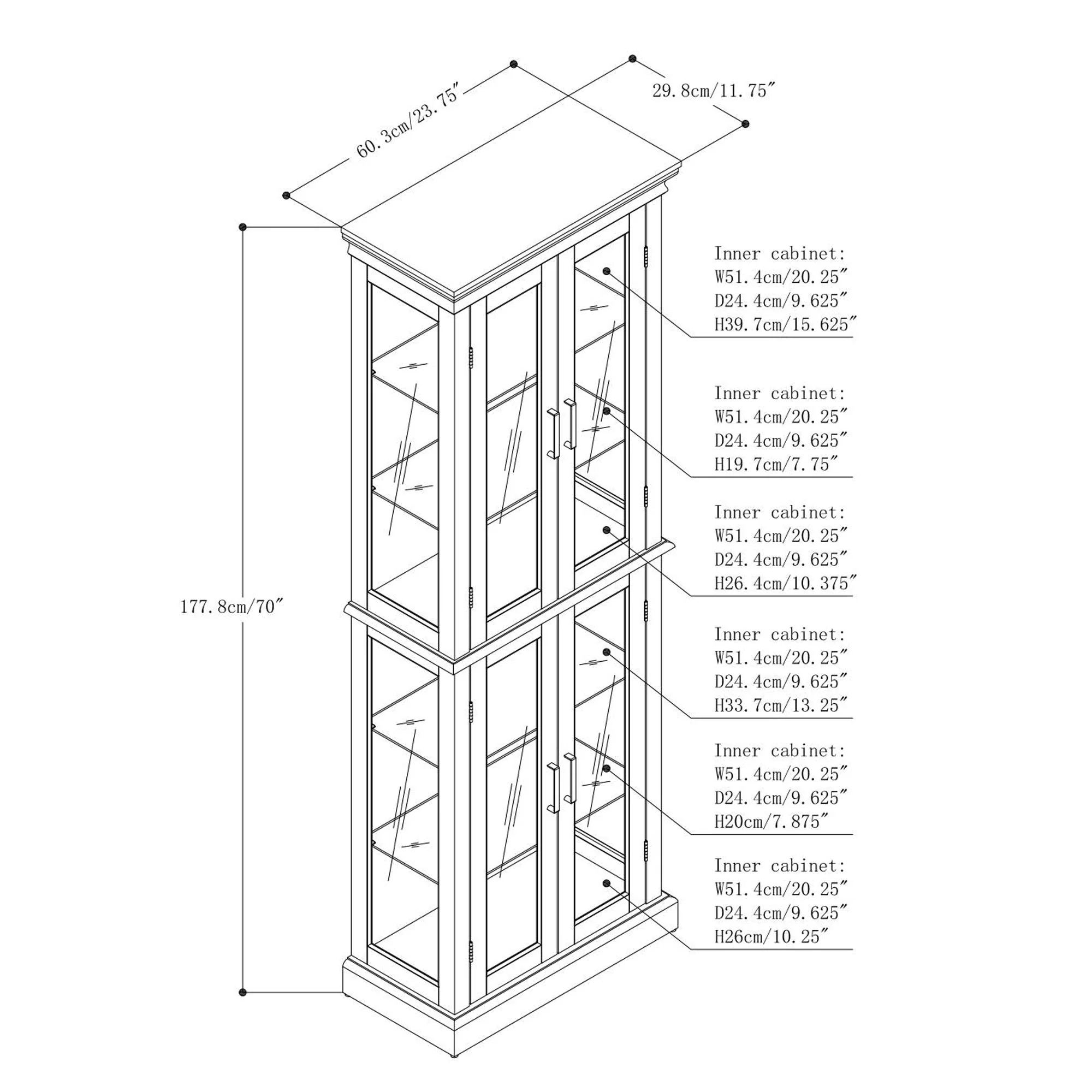 Curio Cabinet Lighted Curio Diapaly Cabinet With Adjustable Shelves And Mirrored Back Panel, Tempered Glass Doors (6 Tier), (E26 Light Bulb Not Included) - Image 4