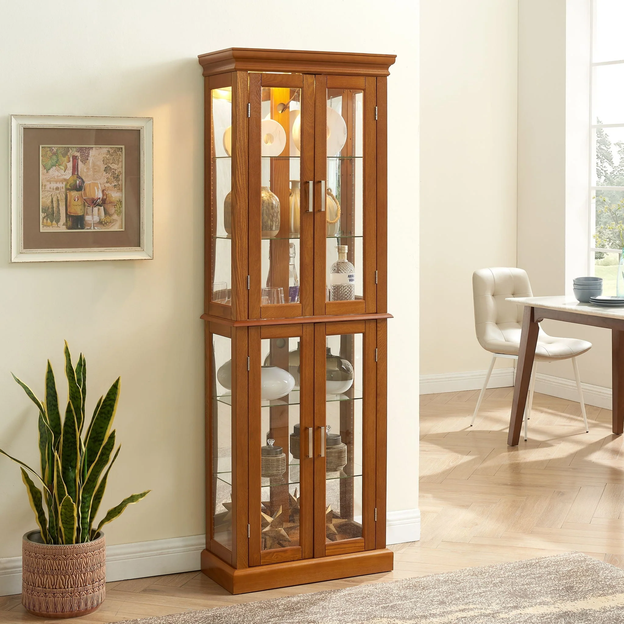Curio Cabinet Lighted Curio Diapaly Cabinet With Adjustable Shelves And Mirrored Back Panel, Tempered Glass Doors (6 Tier), (E26 Light Bulb Not Included) - Image 5