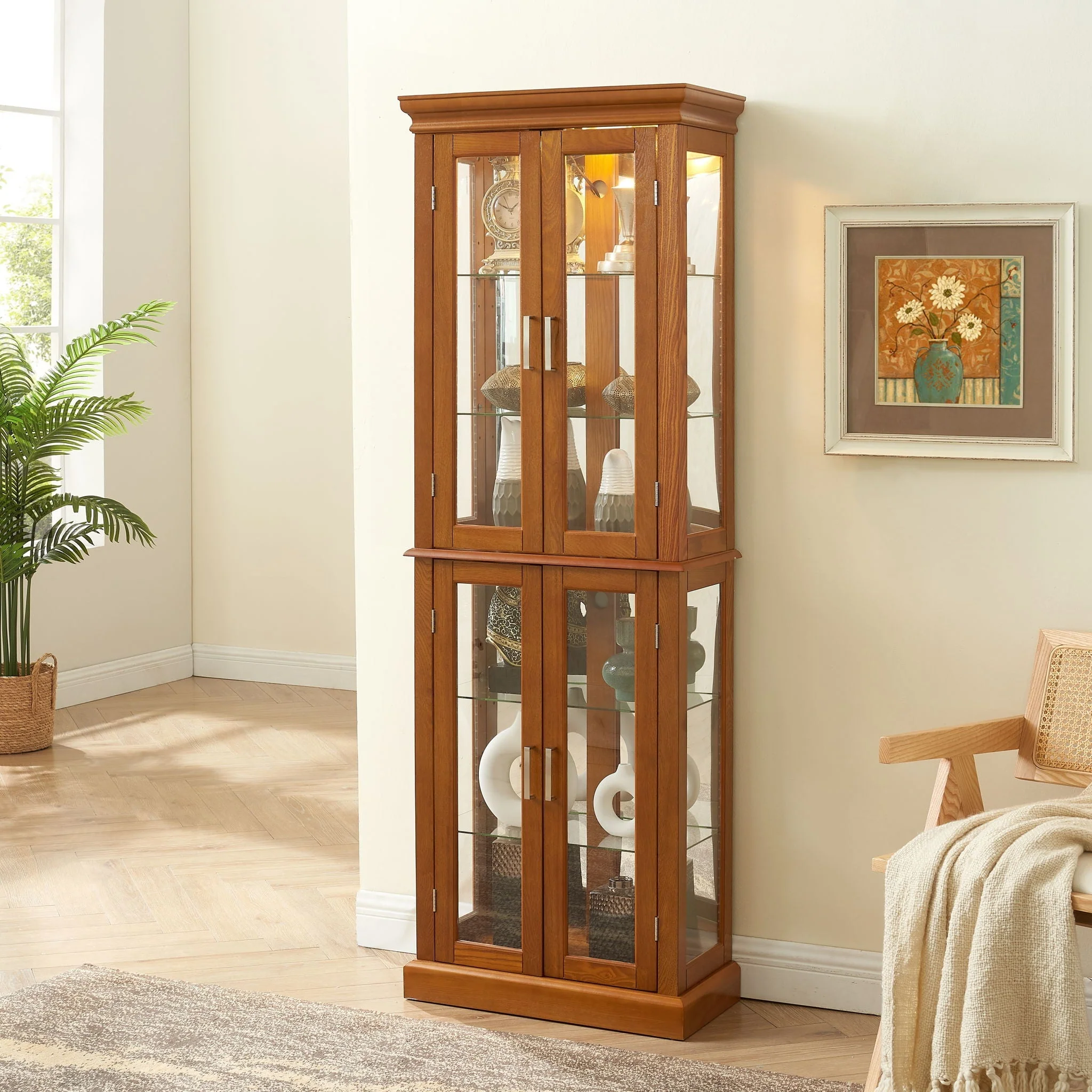 Curio Cabinet Lighted Curio Diapaly Cabinet With Adjustable Shelves And Mirrored Back Panel, Tempered Glass Doors (6 Tier), (E26 Light Bulb Not Included) - Image 6