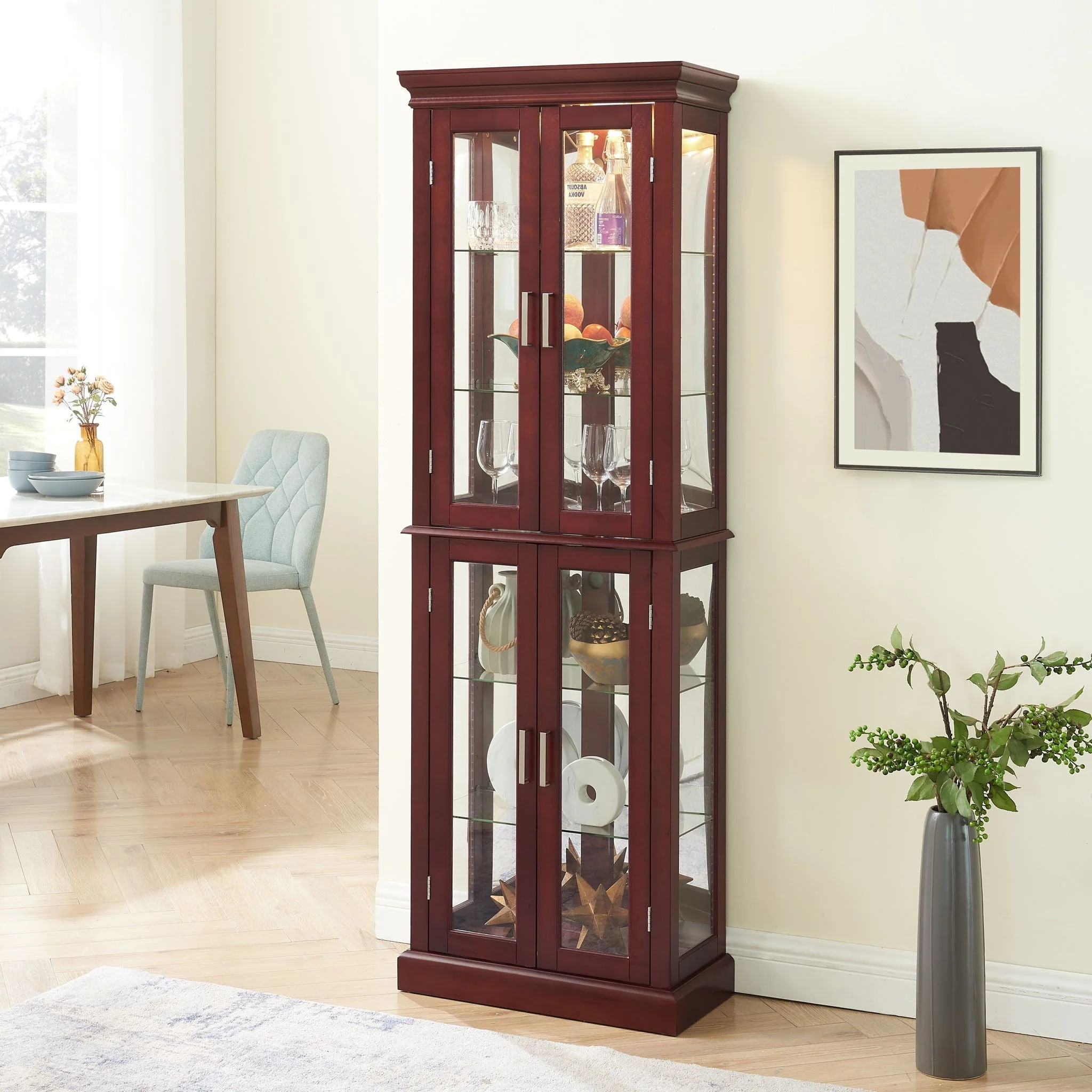 Curio Cabinet Lighted Curio Diapaly Cabinet With Adjustable Shelves And Mirrored Back Panel, Tempered Glass Doors (6 Tier), (E26 Light Bulb Not Included) - Image 7