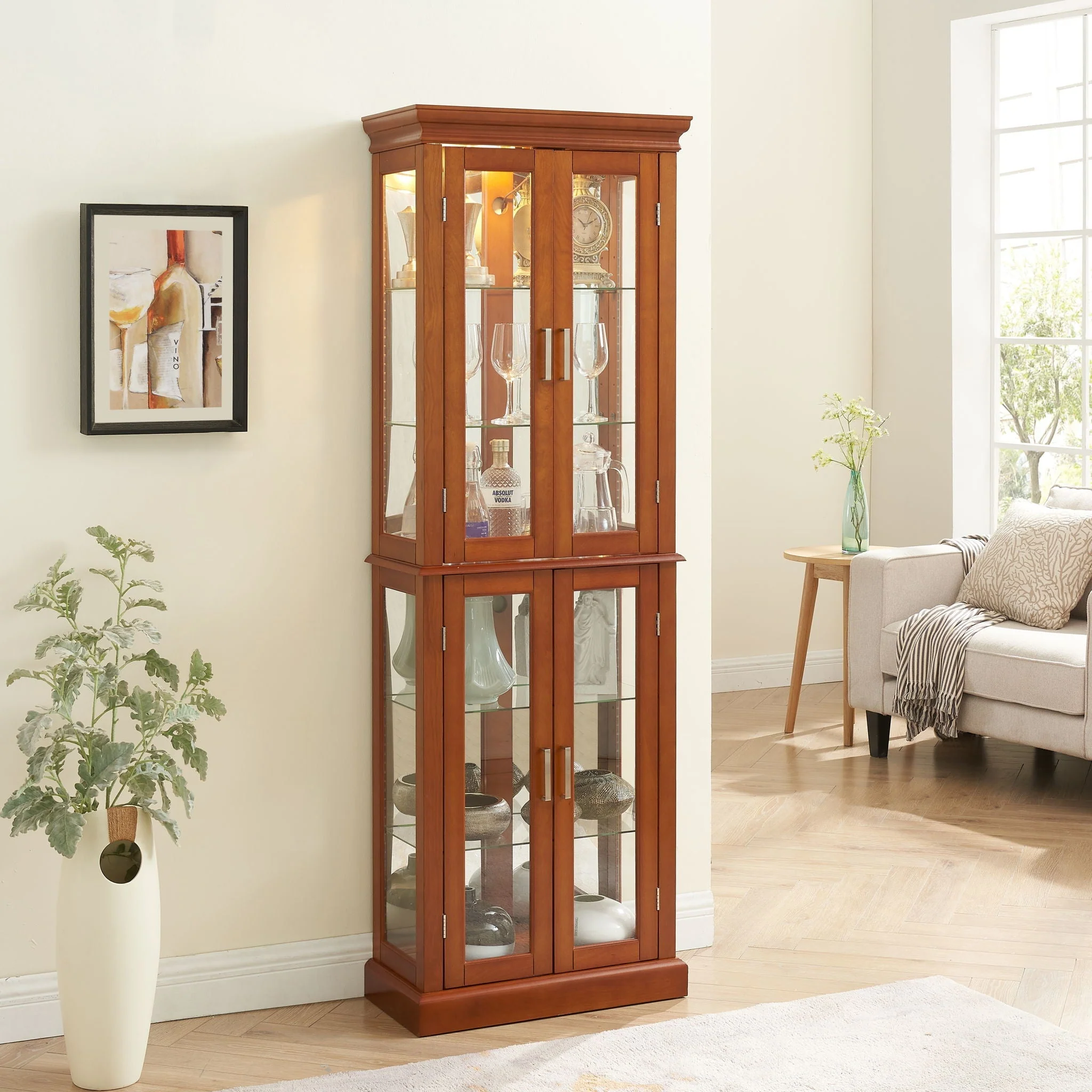 Curio Cabinet Lighted Curio Diapaly Cabinet With Adjustable Shelves And Mirrored Back Panel, Tempered Glass Doors (6 Tier), (E26 Light Bulb Not Included) - Image 8